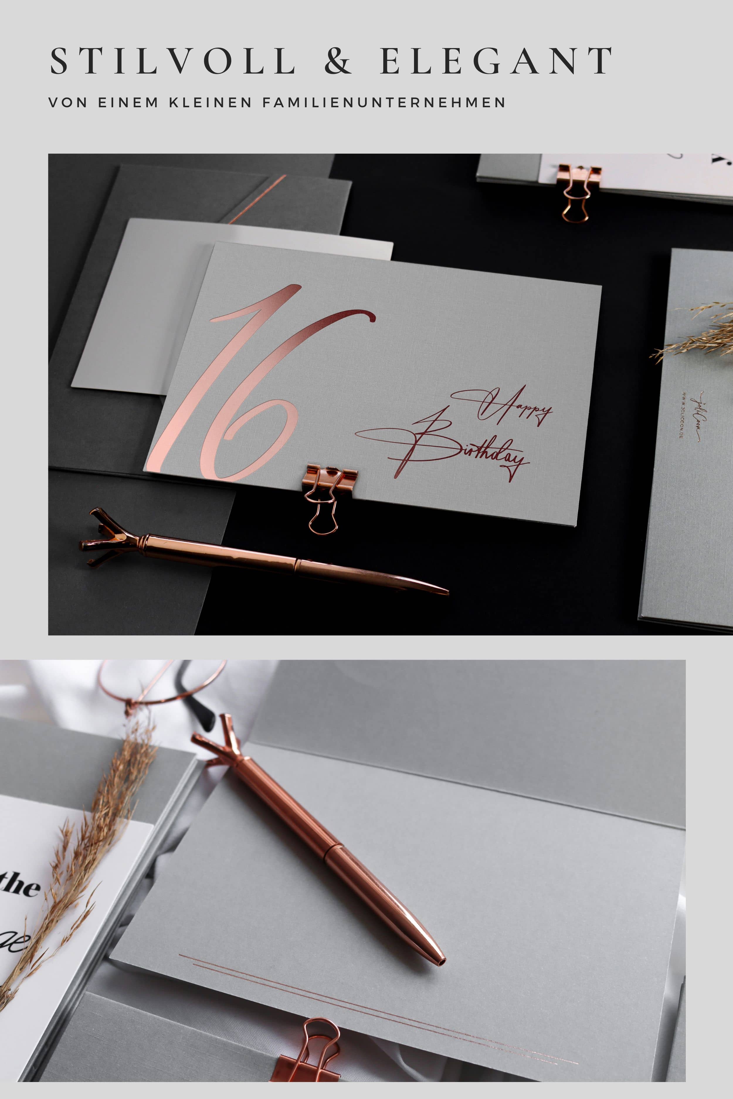 16 Geburtstagskarte GREY mit Kuvert und Wachssiegel