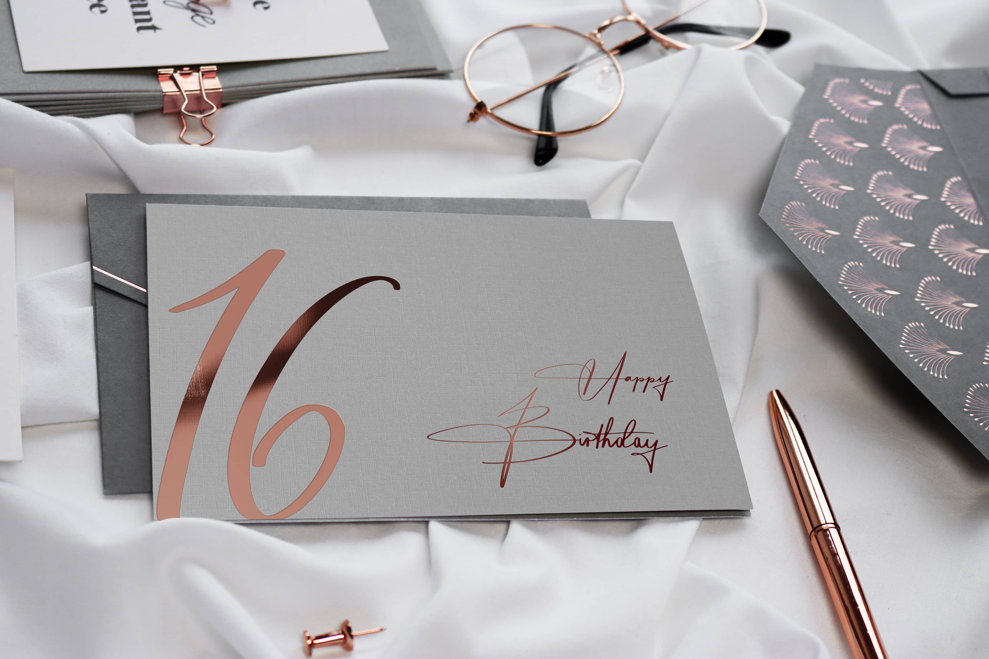 16 Geburtstagskarte GREY mit Kuvert und Wachssiegel