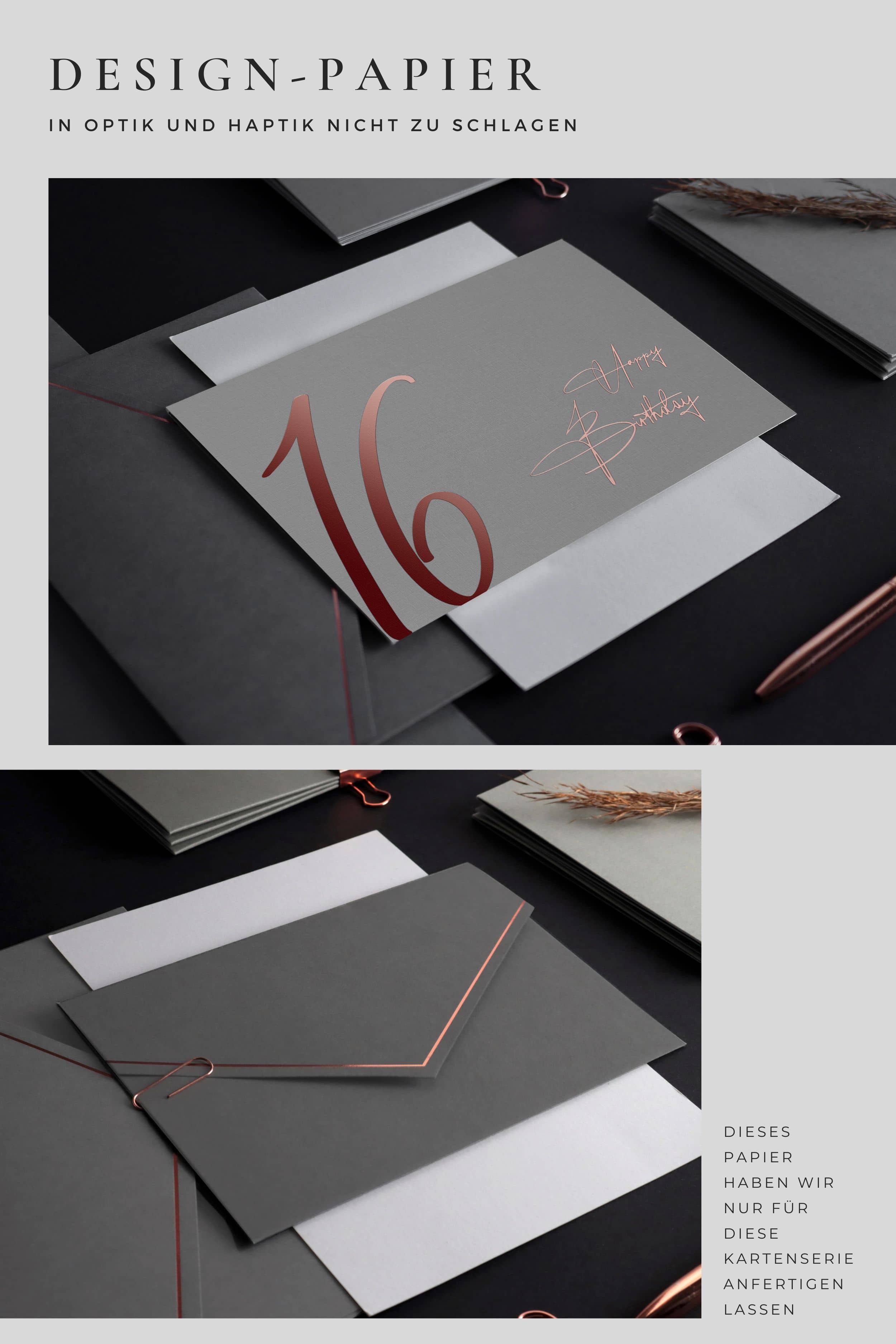 16 Geburtstagskarte GREY mit Kuvert und Wachssiegel
