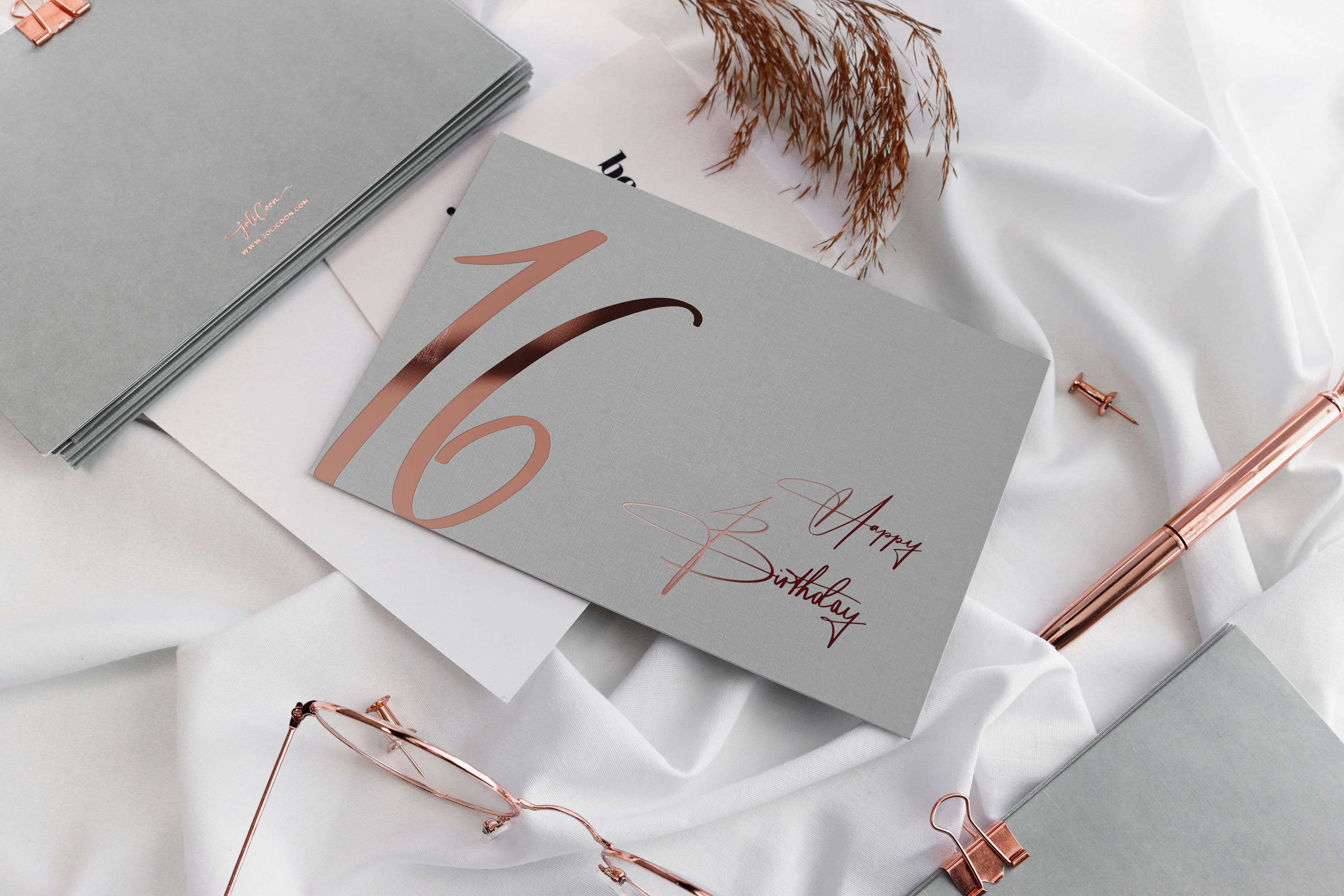 16 Geburtstagskarte GREY mit Kuvert und Wachssiegel