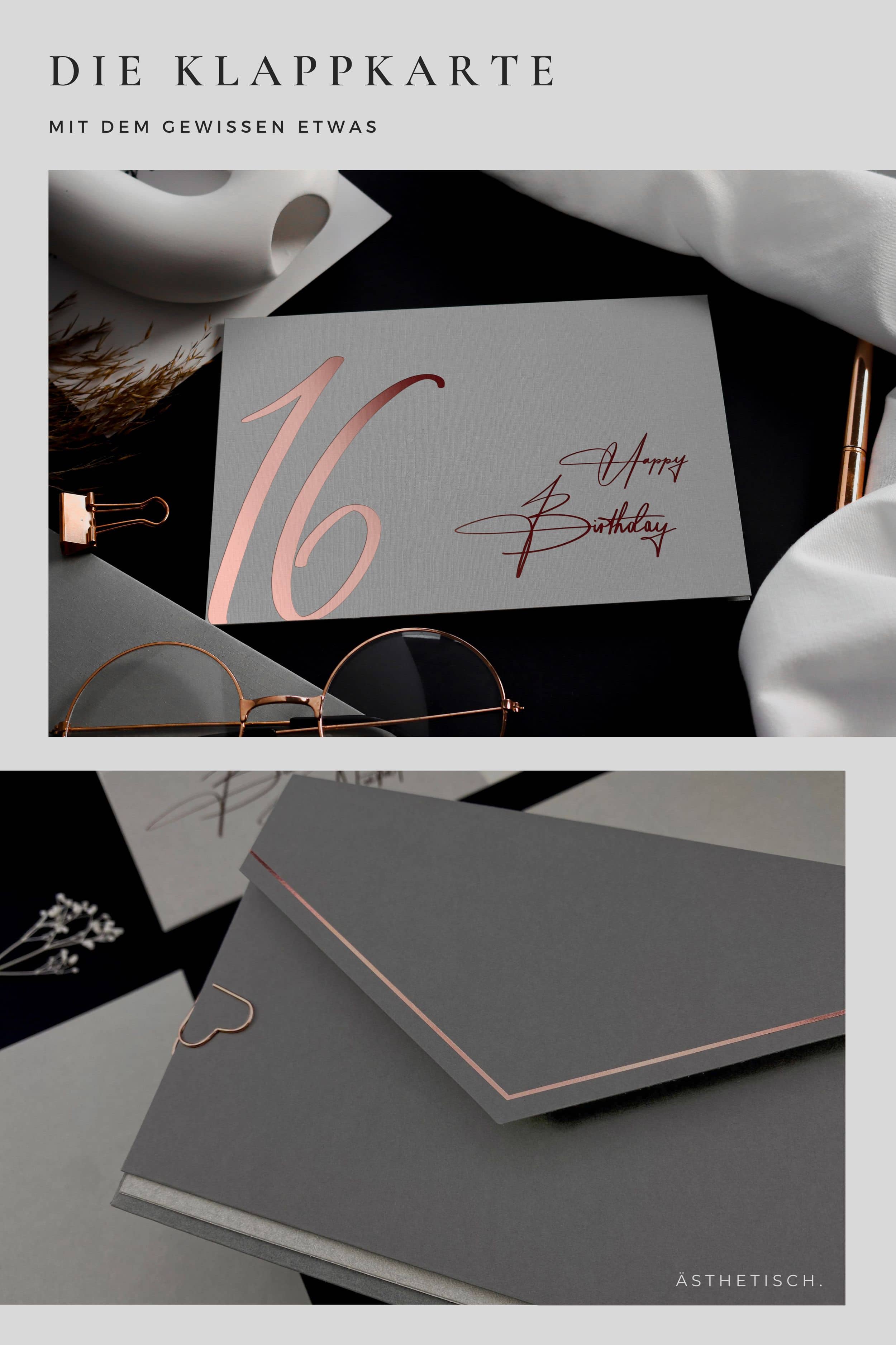 16 Geburtstagskarte GREY mit Kuvert und Wachssiegel