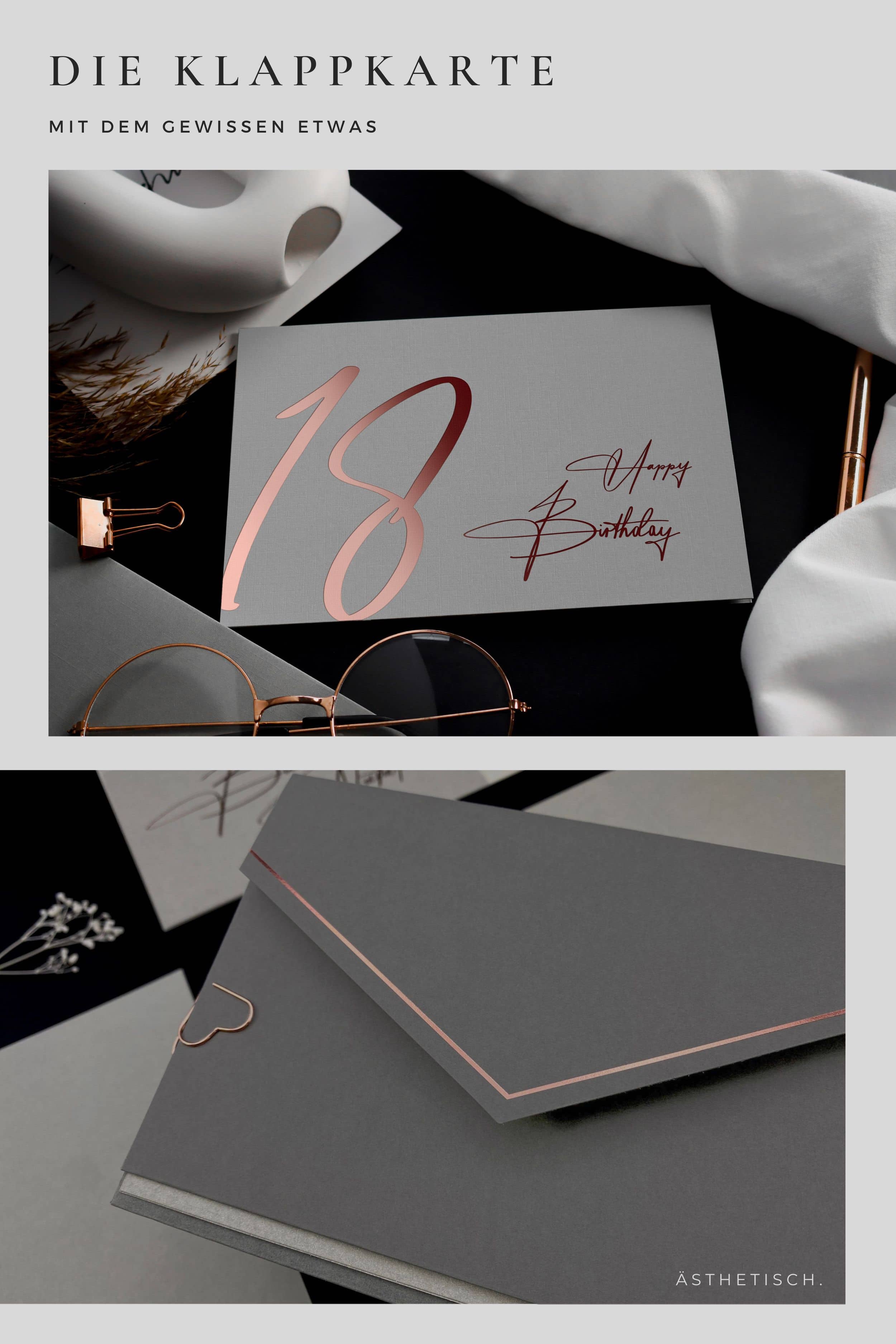 18 Geburtstagskarte GREY mit Kuvert und Wachssiegel