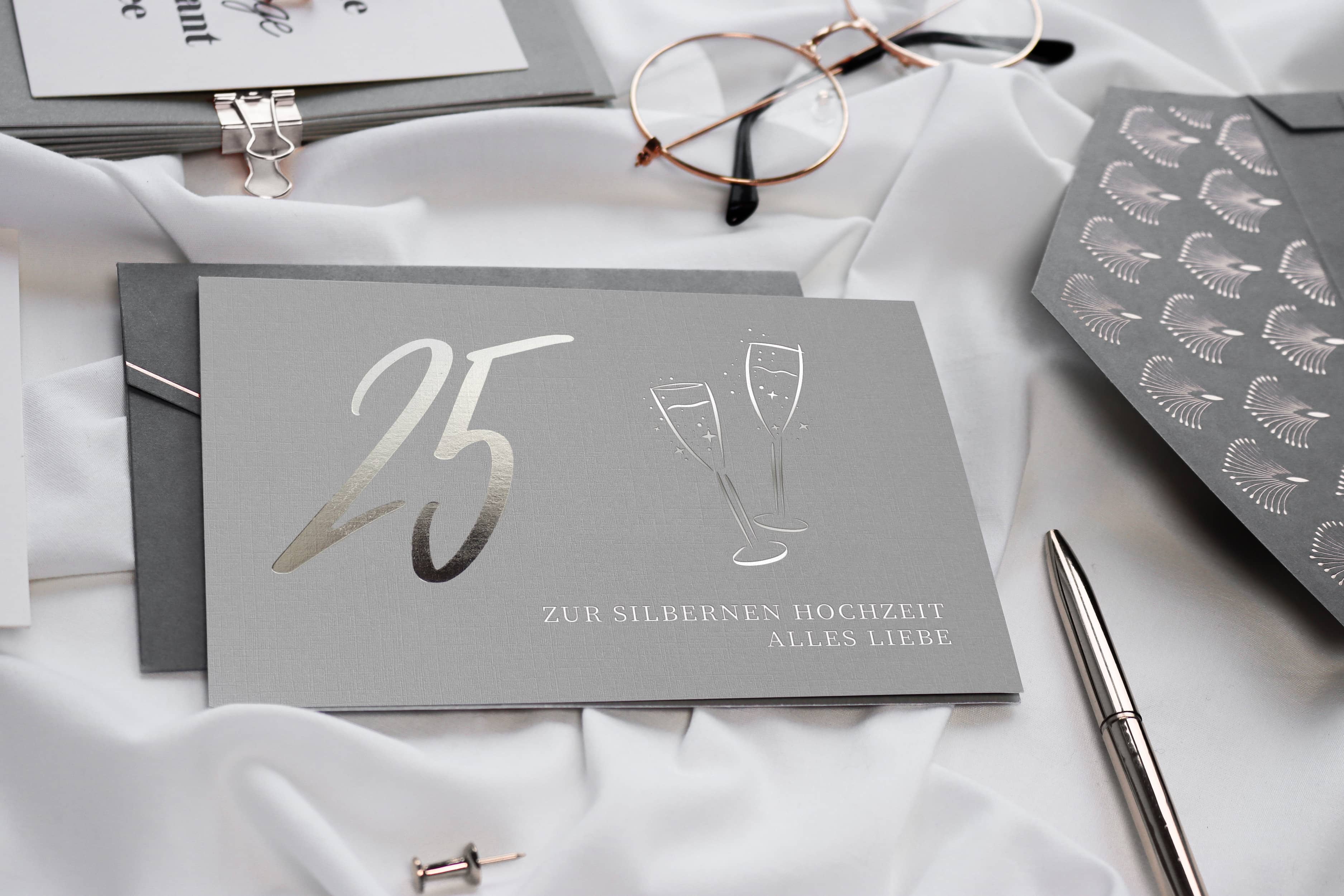25 Silberne Hochzeit Karte GREY