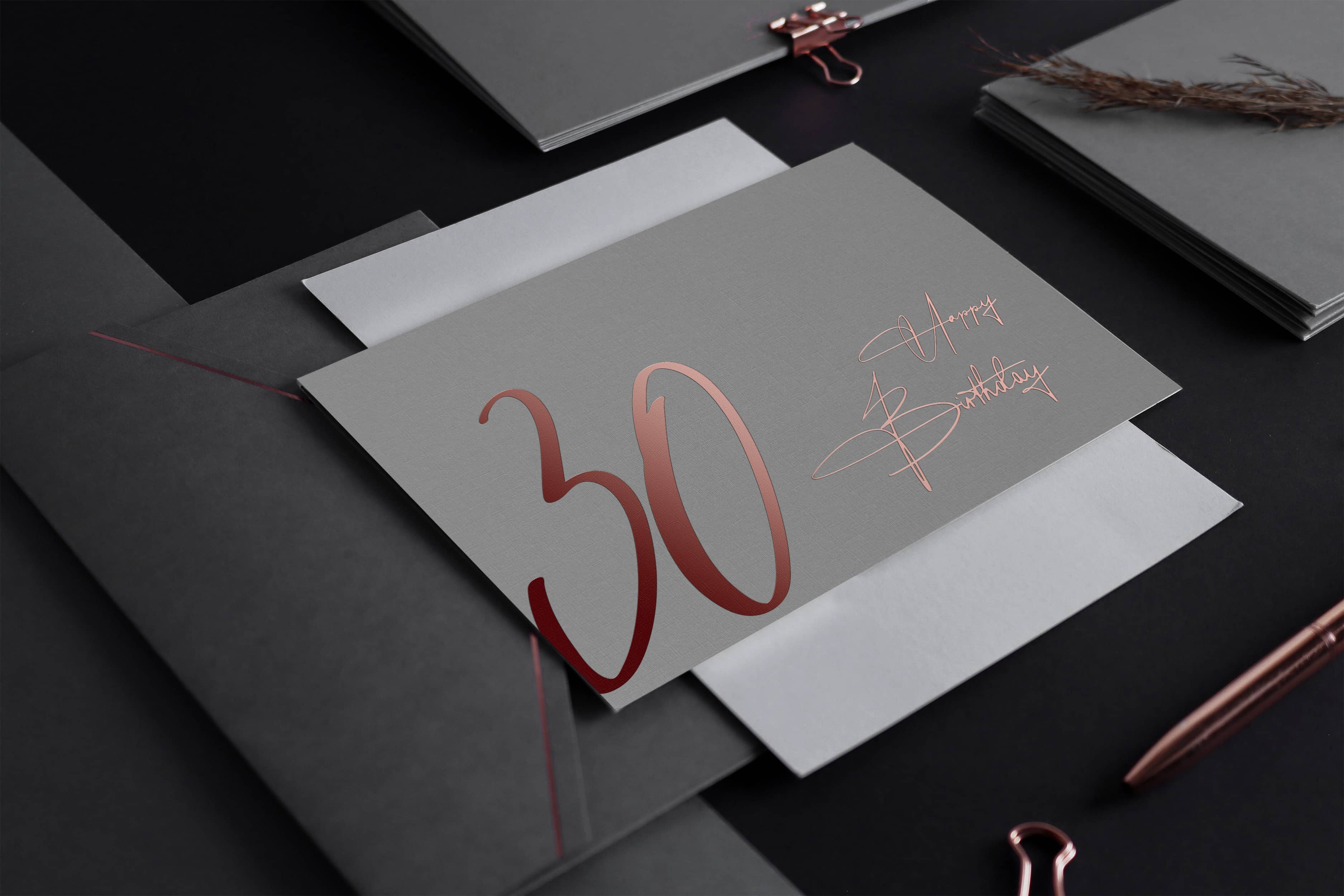 30 Geburtstagskarte GREY mit Kuvert und Wachssiegel