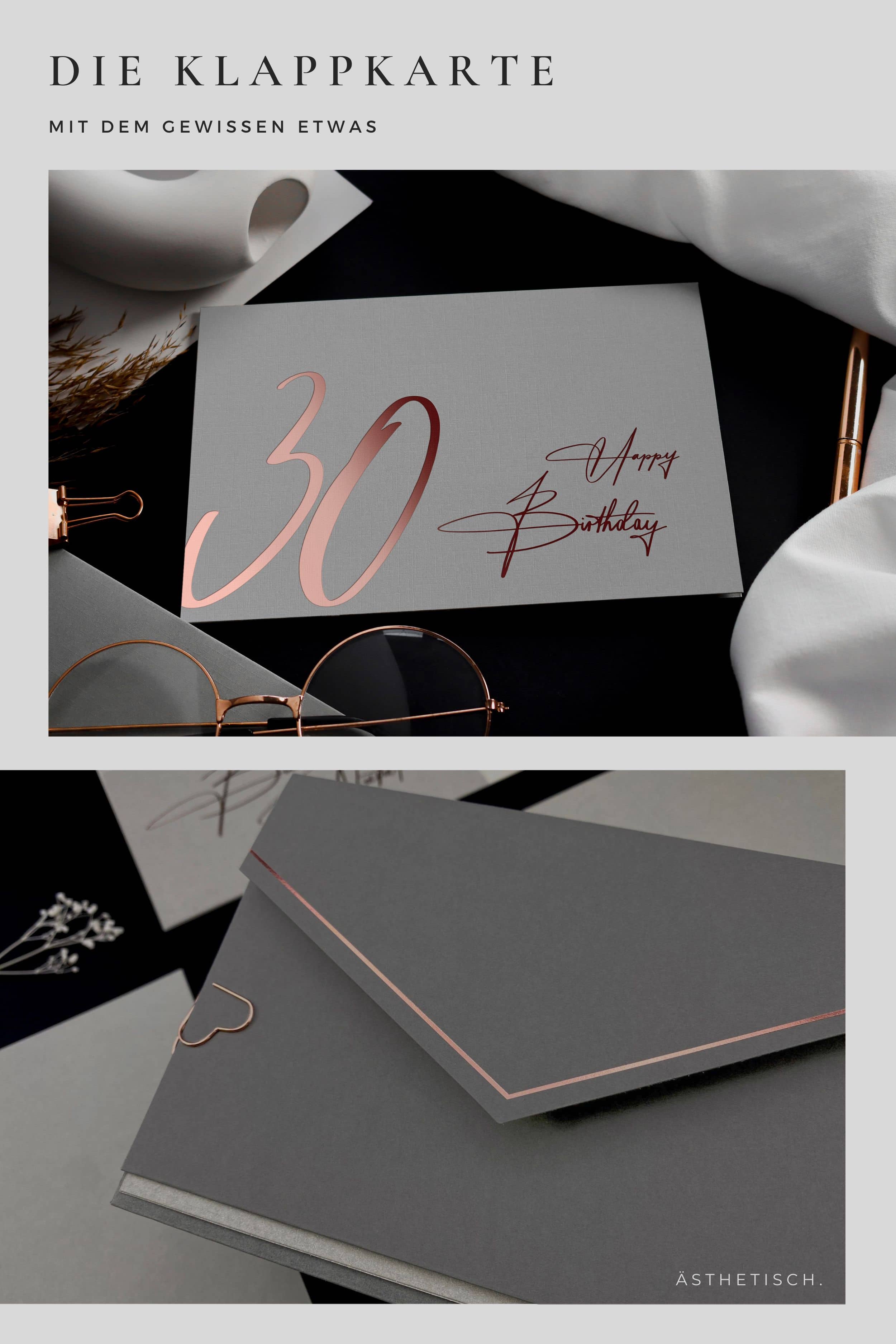 30 Geburtstagskarte GREY mit Kuvert und Wachssiegel