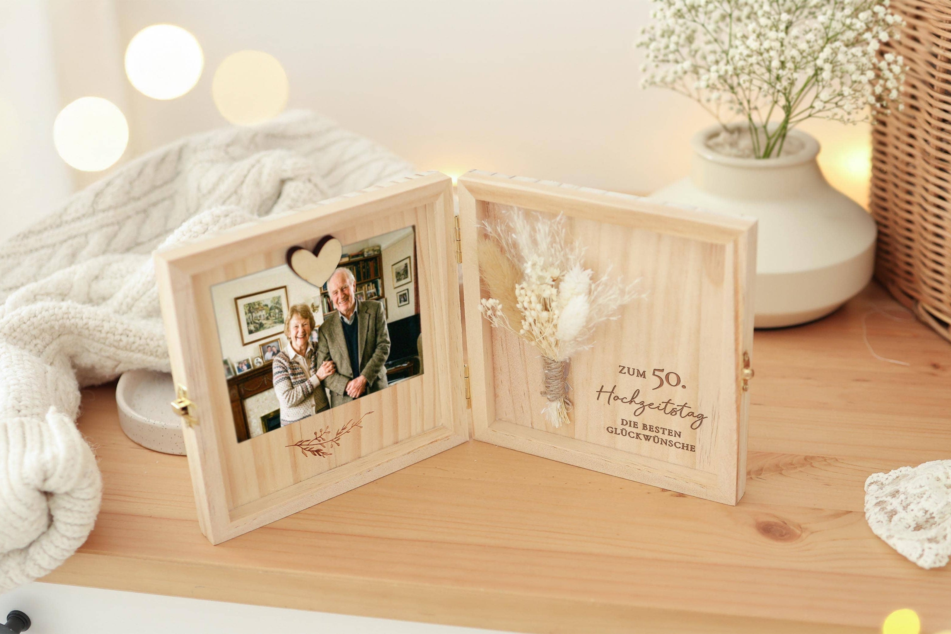 Goldene Hochzeit Geschenk Holzbox mit Magnet für Foto JoliCoon