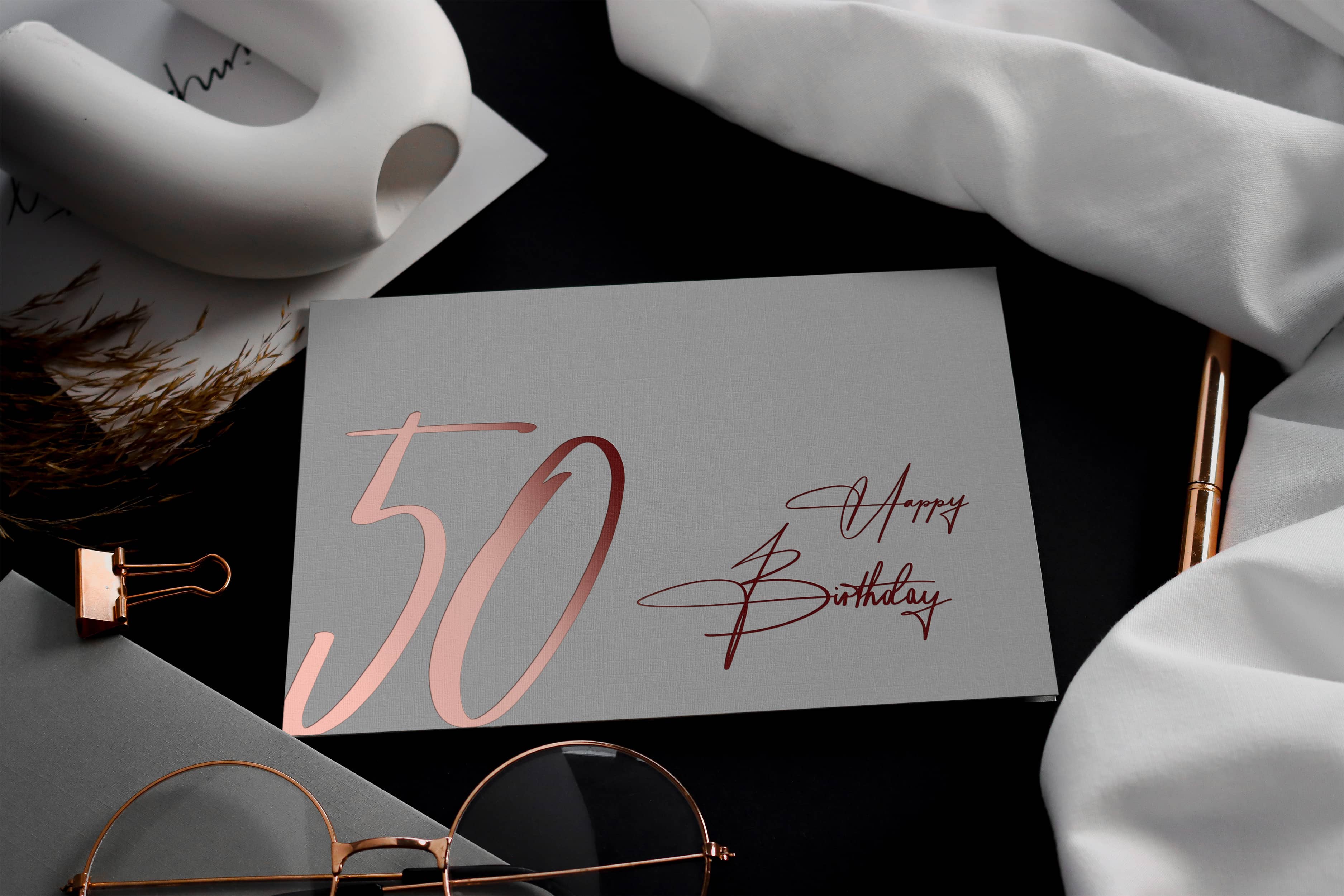 50 Geburtstagskarte GREY mit Kuvert und Wachssiegel