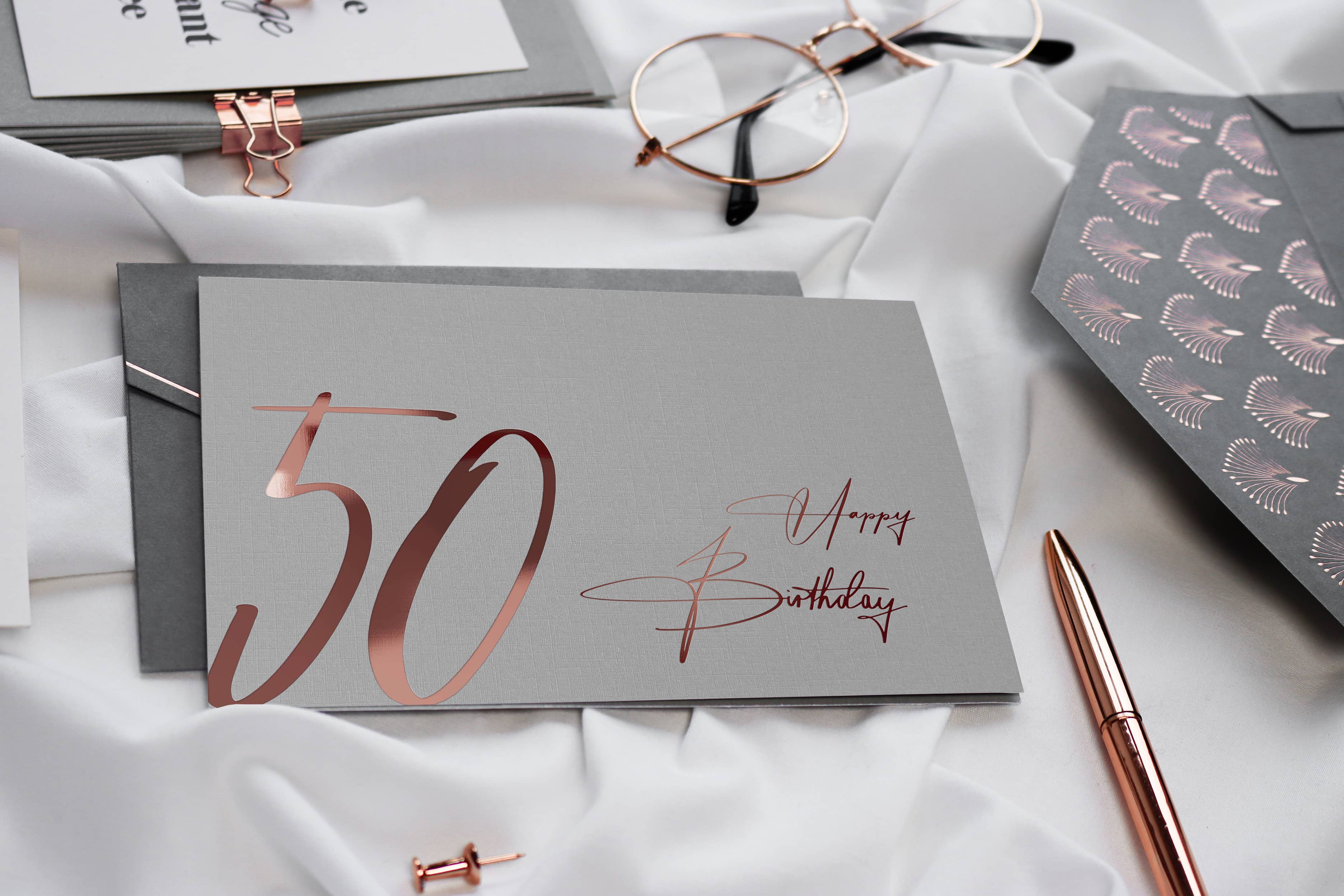 50 Geburtstagskarte GREY mit Kuvert und Wachssiegel