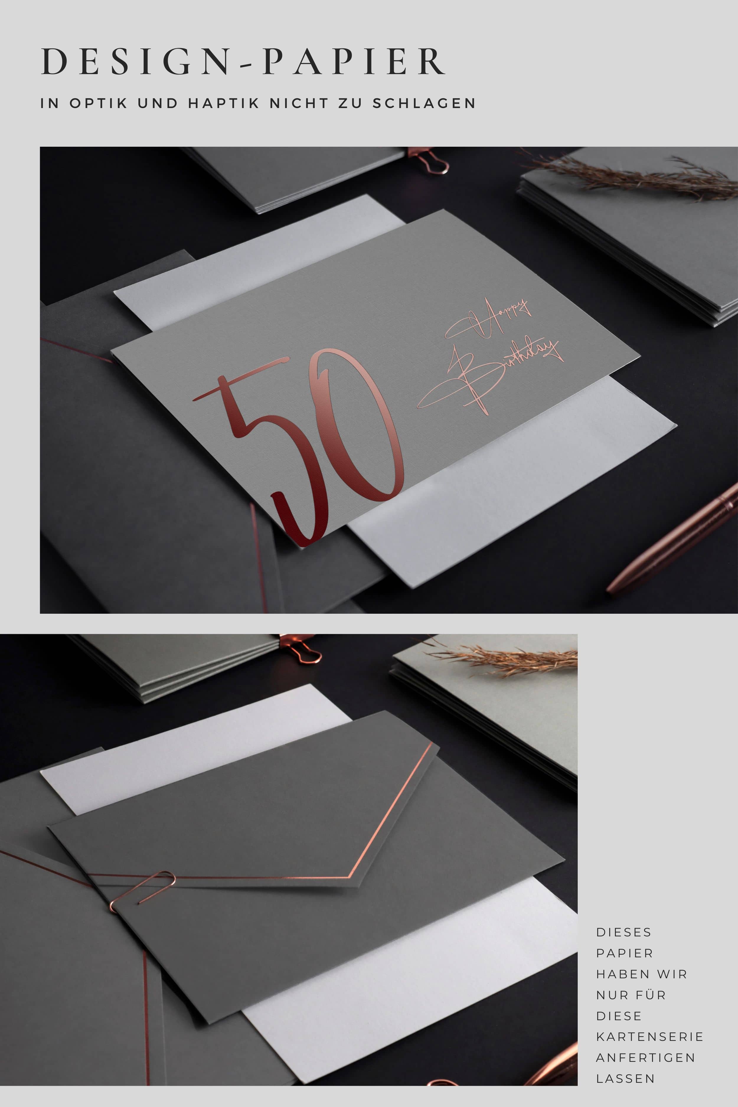 50 Geburtstagskarte GREY mit Kuvert und Wachssiegel