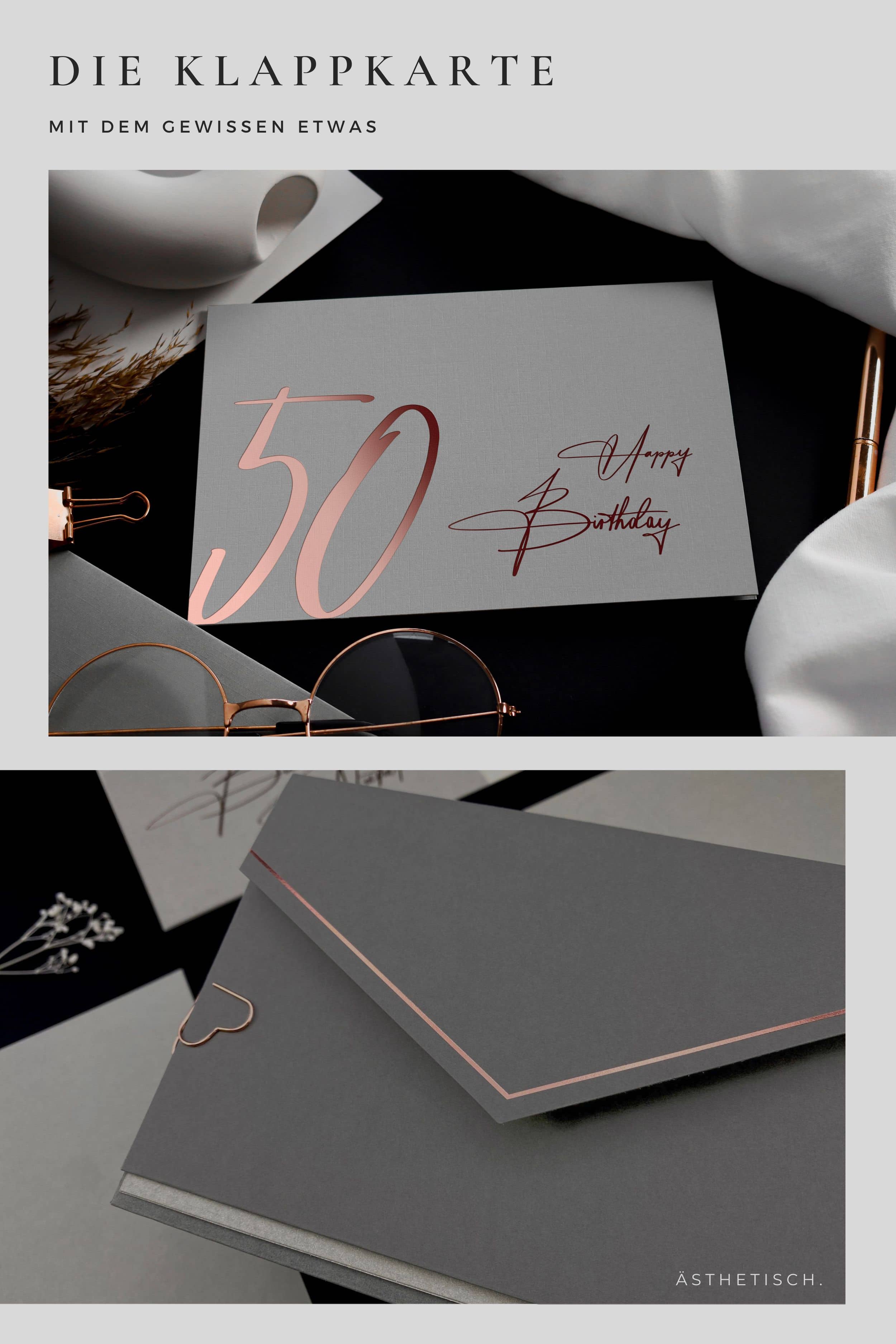 50 Geburtstagskarte GREY mit Kuvert und Wachssiegel