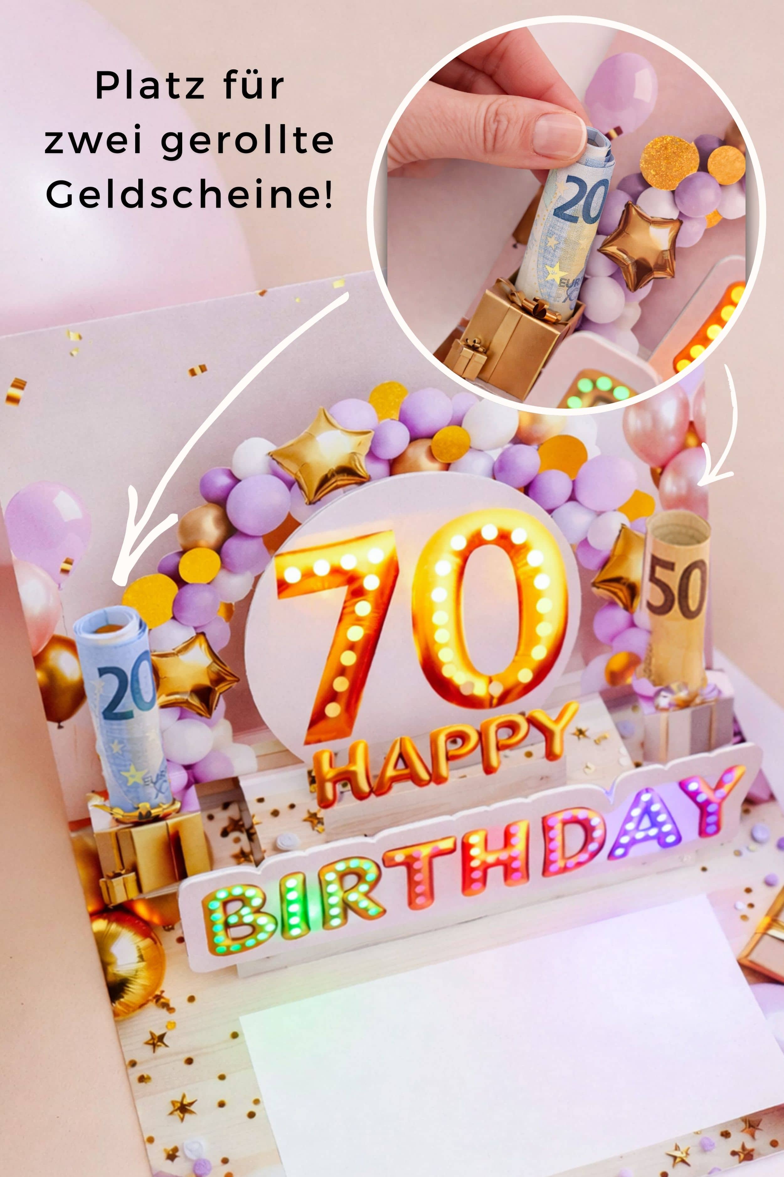 Pop up Geburtstagskarte 70 Frau