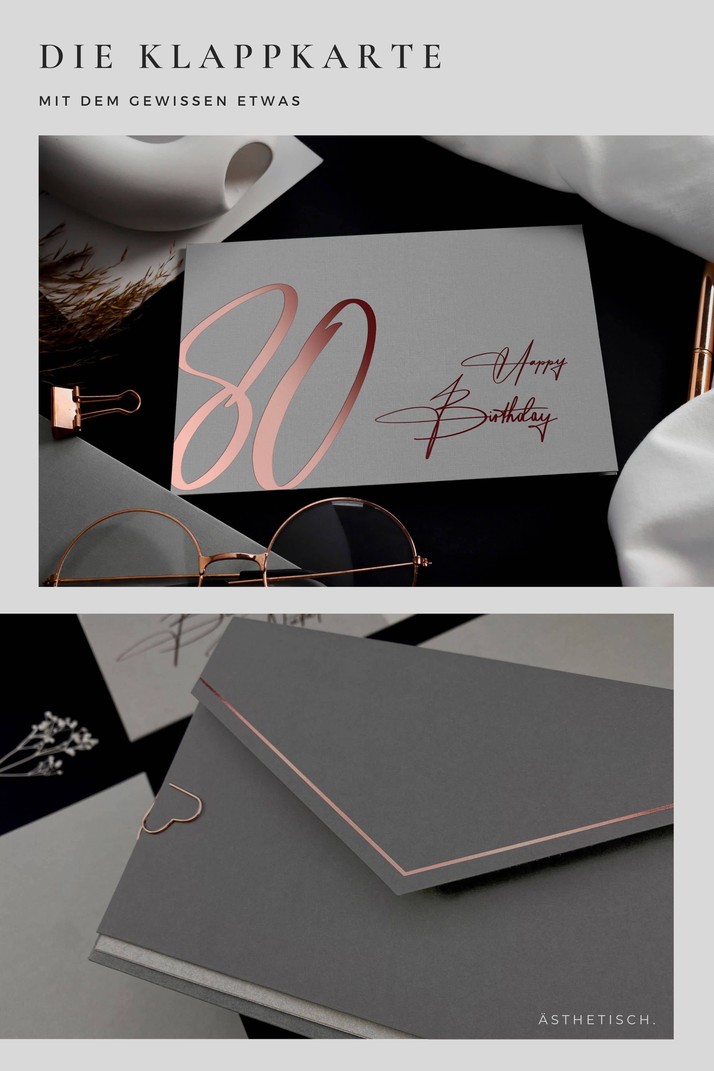 80 Geburtstagskarte GREY mit Kuvert und Wachssiegel