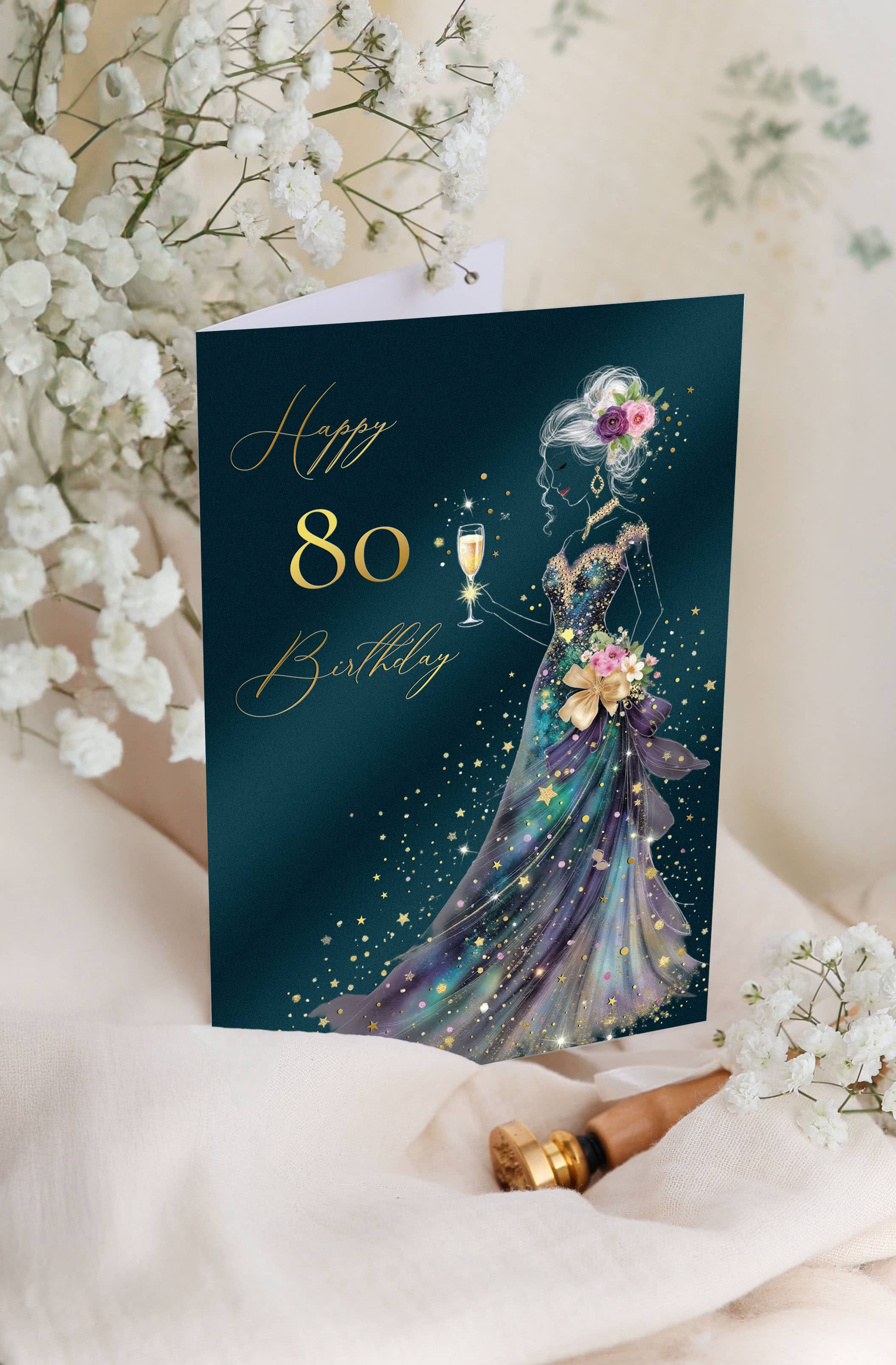 Geburtstagskarte STARDUST Lady 80 elegant Geschenk JoliCoon