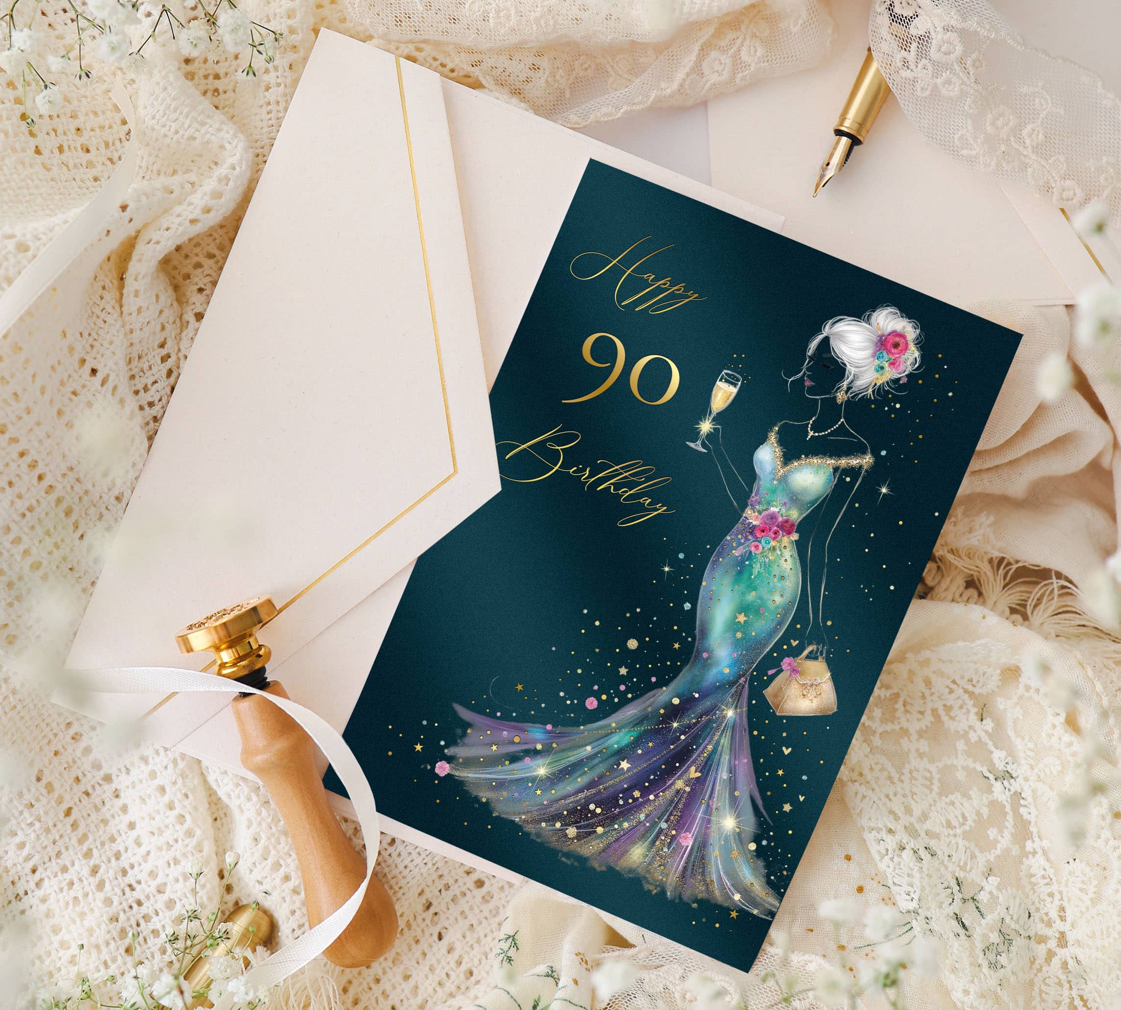 Geburtstagskarte STARDUST Lady 90 elegant Geschenk JoliCoon