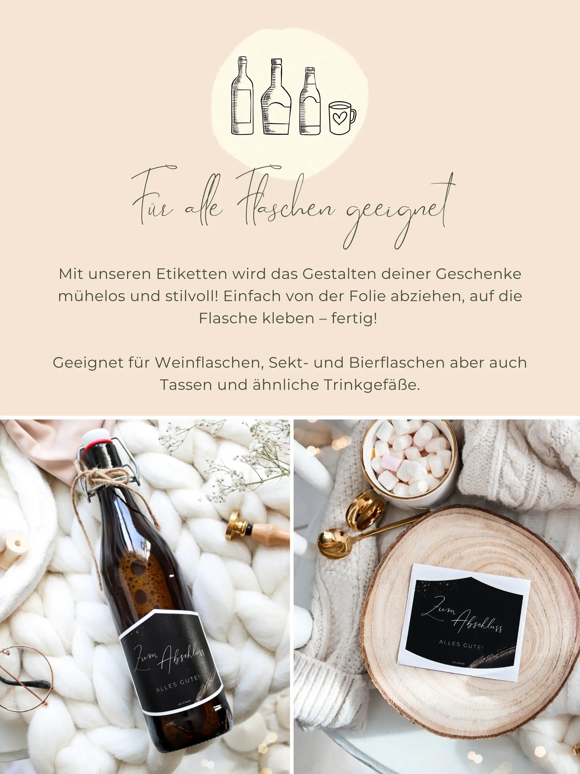 Zum Abschluss alles Gute Flaschenetikett klein