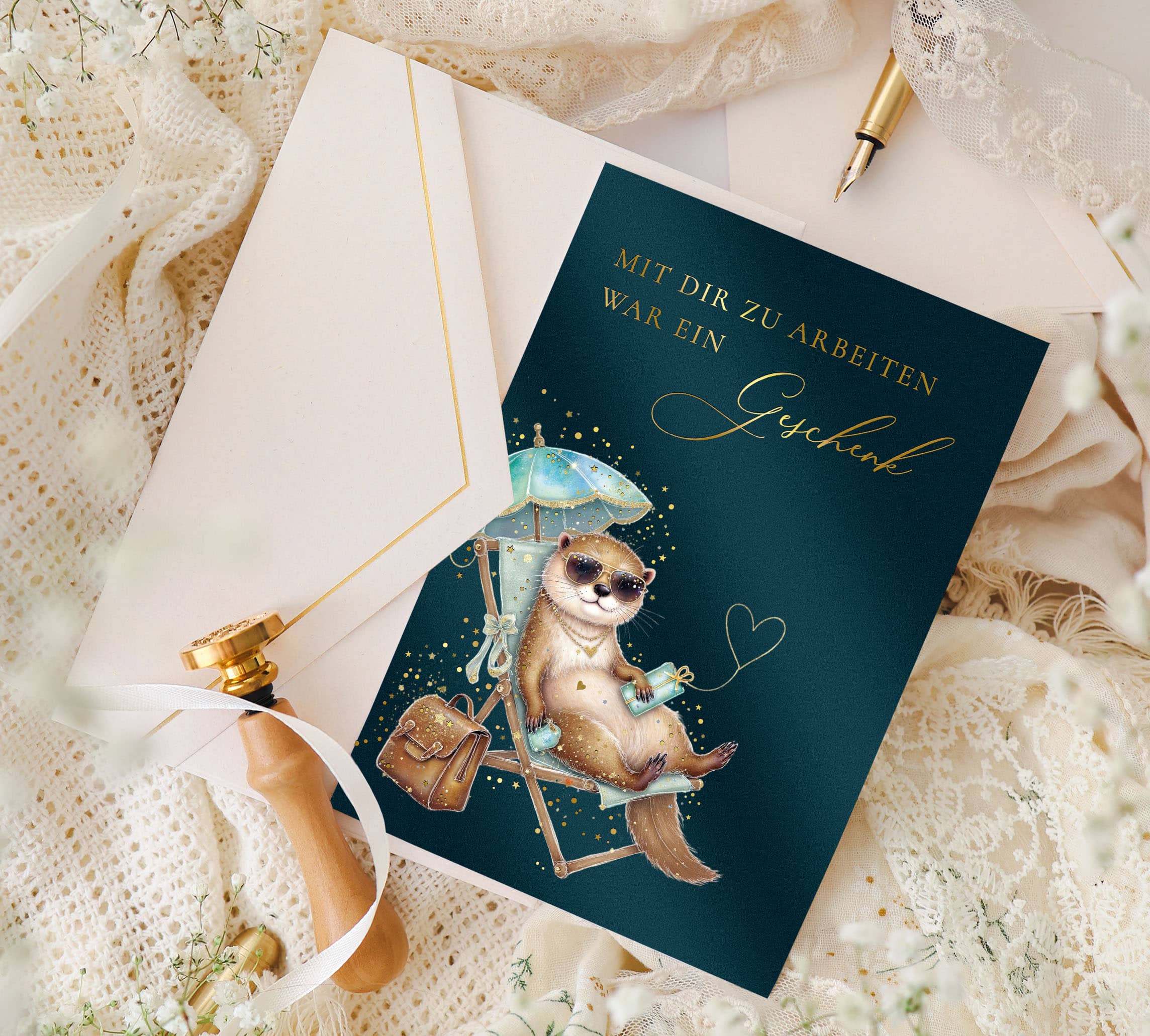 Abschiedskarte Kollegen lustig Stardust mit Kuvert und Siegel JoliCoon