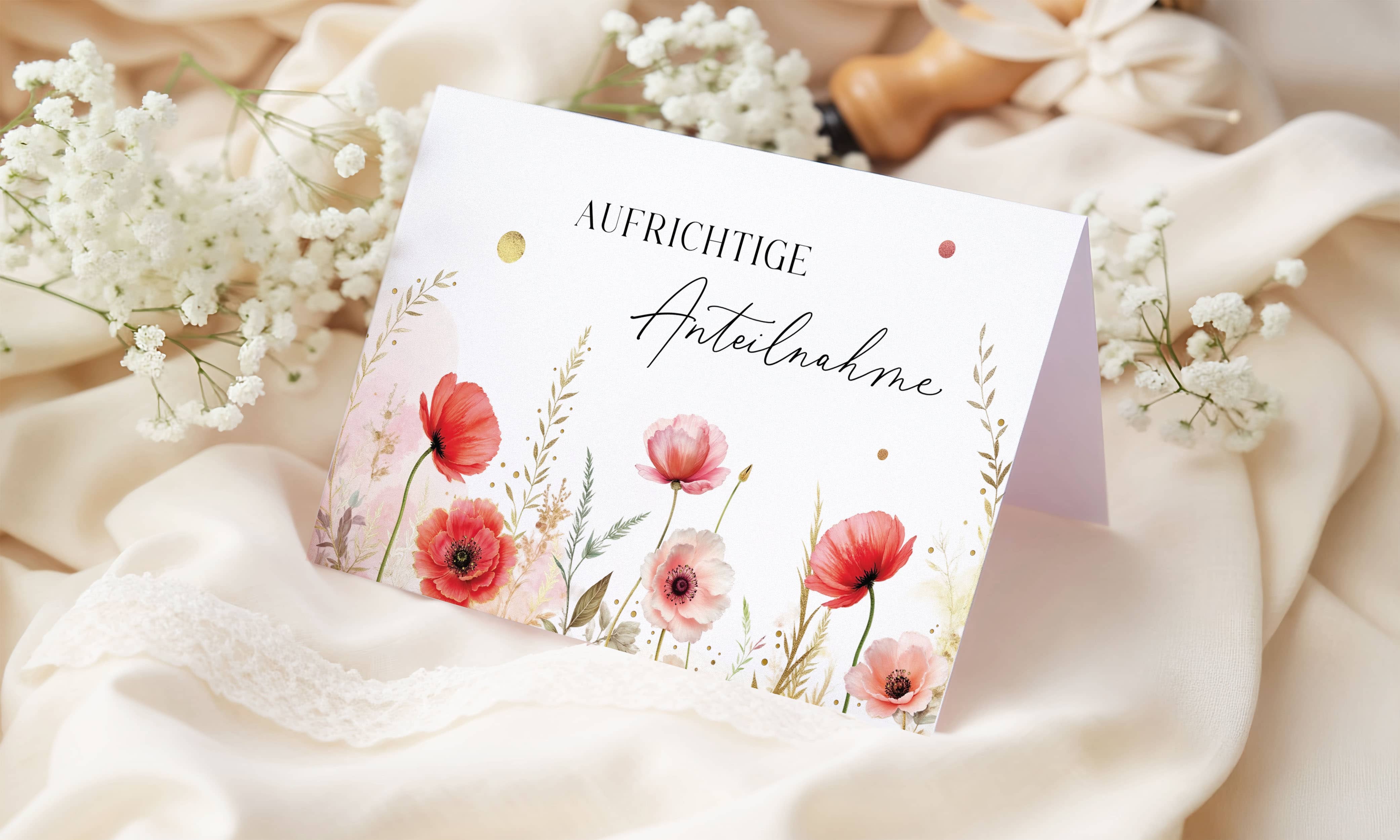 Trauerkarte ELEGANT Mohnblumen