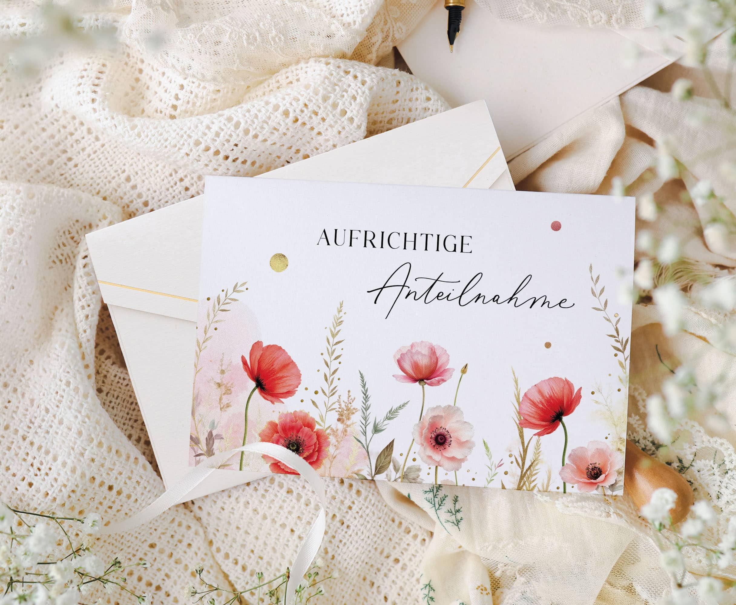 Trauerkarte ELEGANT Mohnblumen