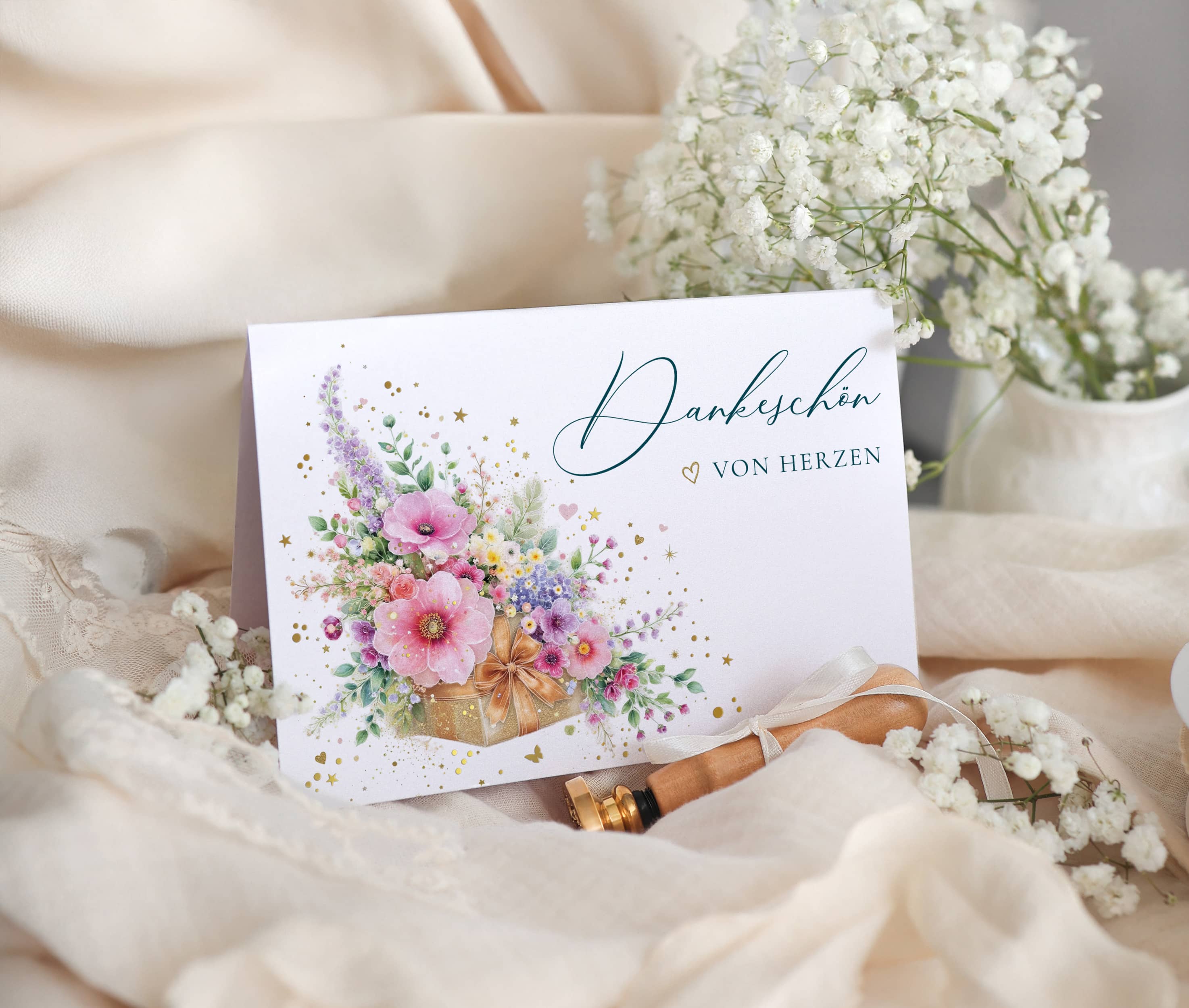 Dankeschön Karte Stardust mit Kuvert und Siegel JoliCoon