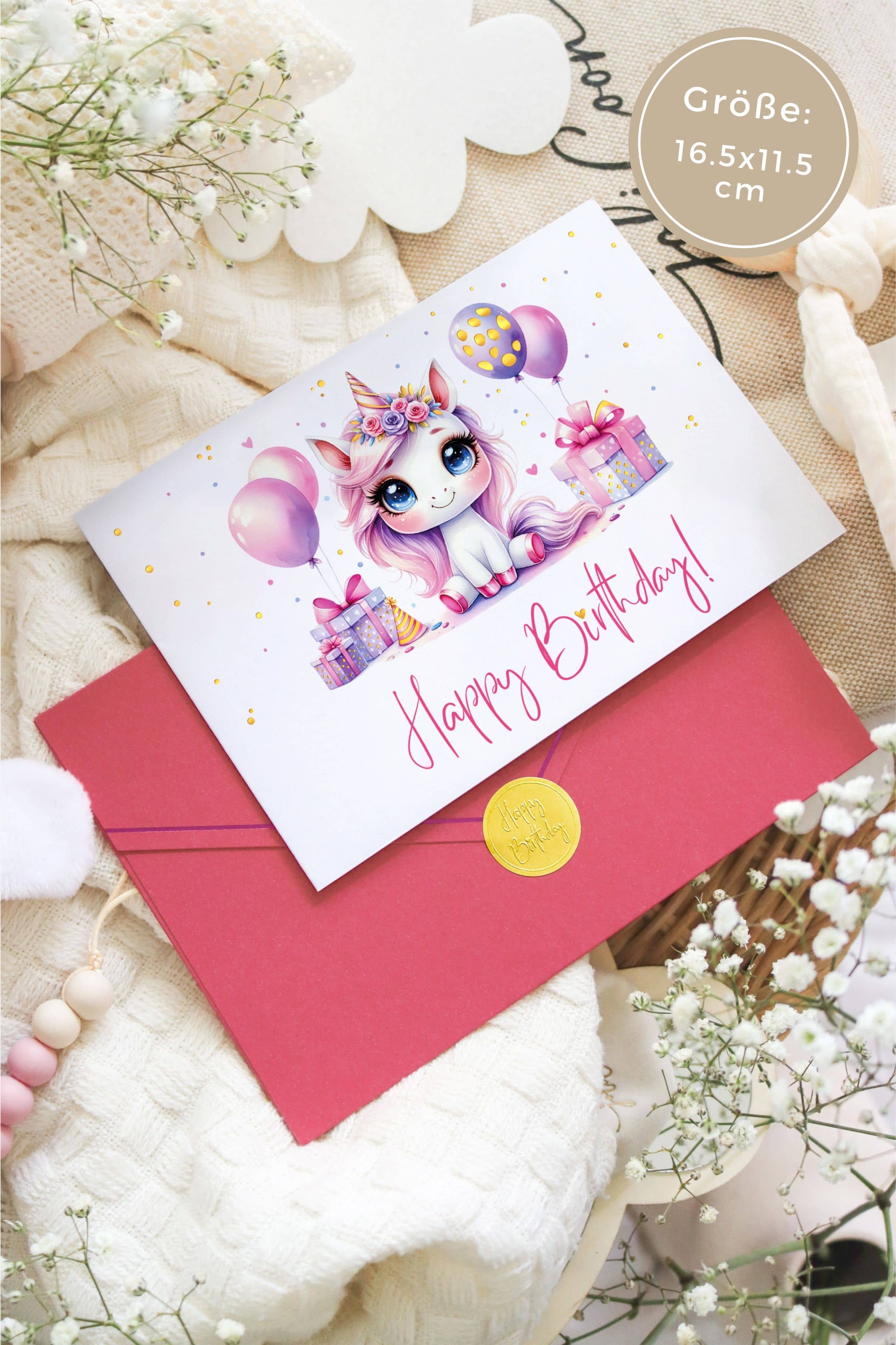 Geburtstagskarte Kinder Mädchen PAINTY Pink