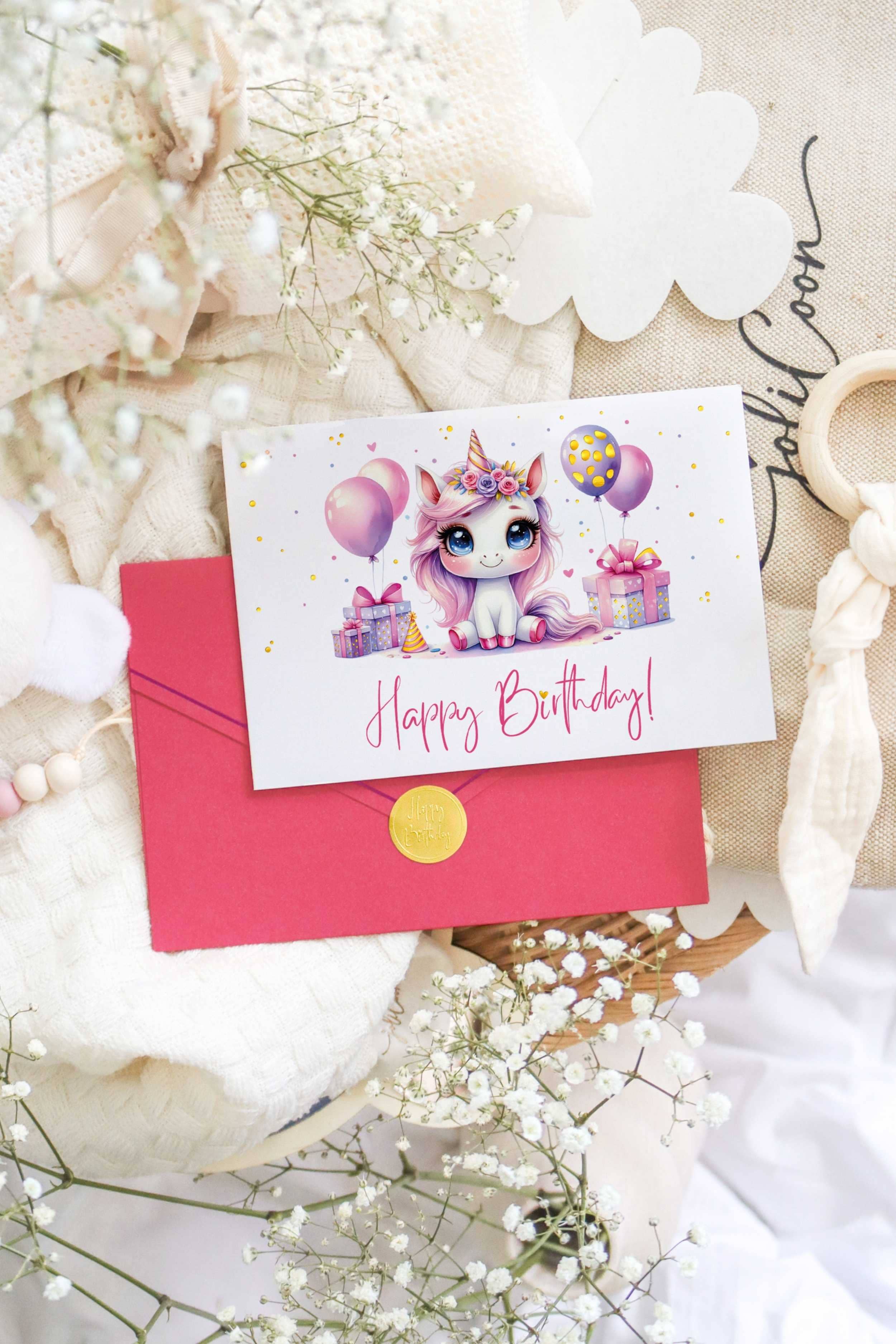 Geburtstagskarte Kinder Mädchen PAINTY Pink