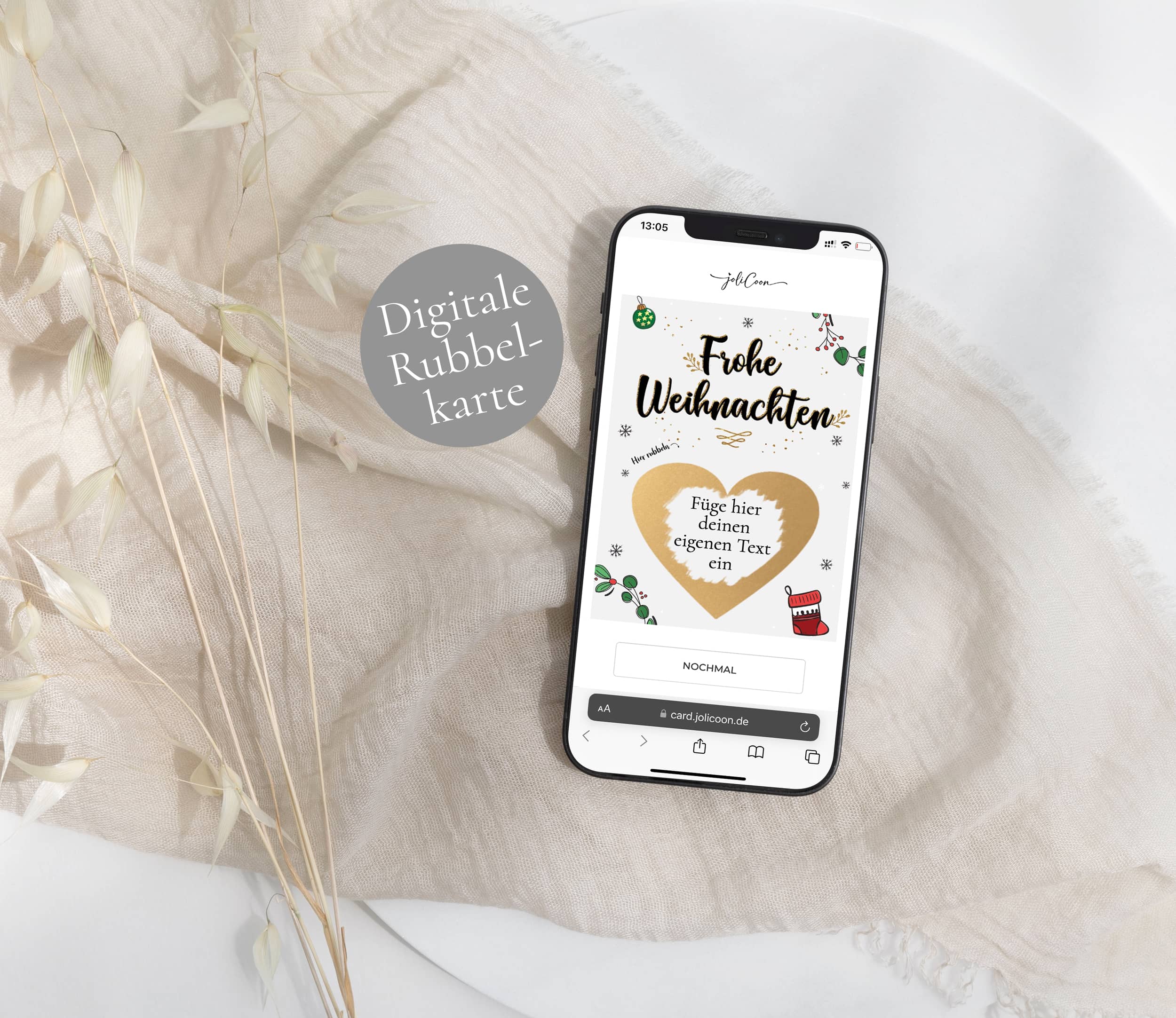 Digitale Weihnachtskarte personalisierbar Mistelzweig