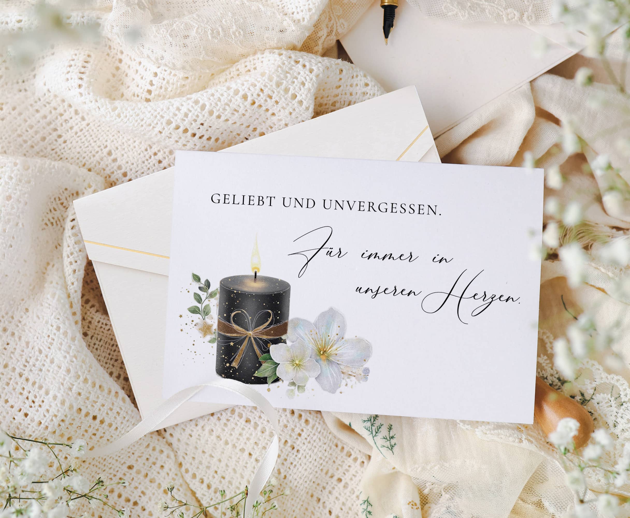 Karte Trauer Kerze Stardust mit Kuvert und Siegel JoliCoon