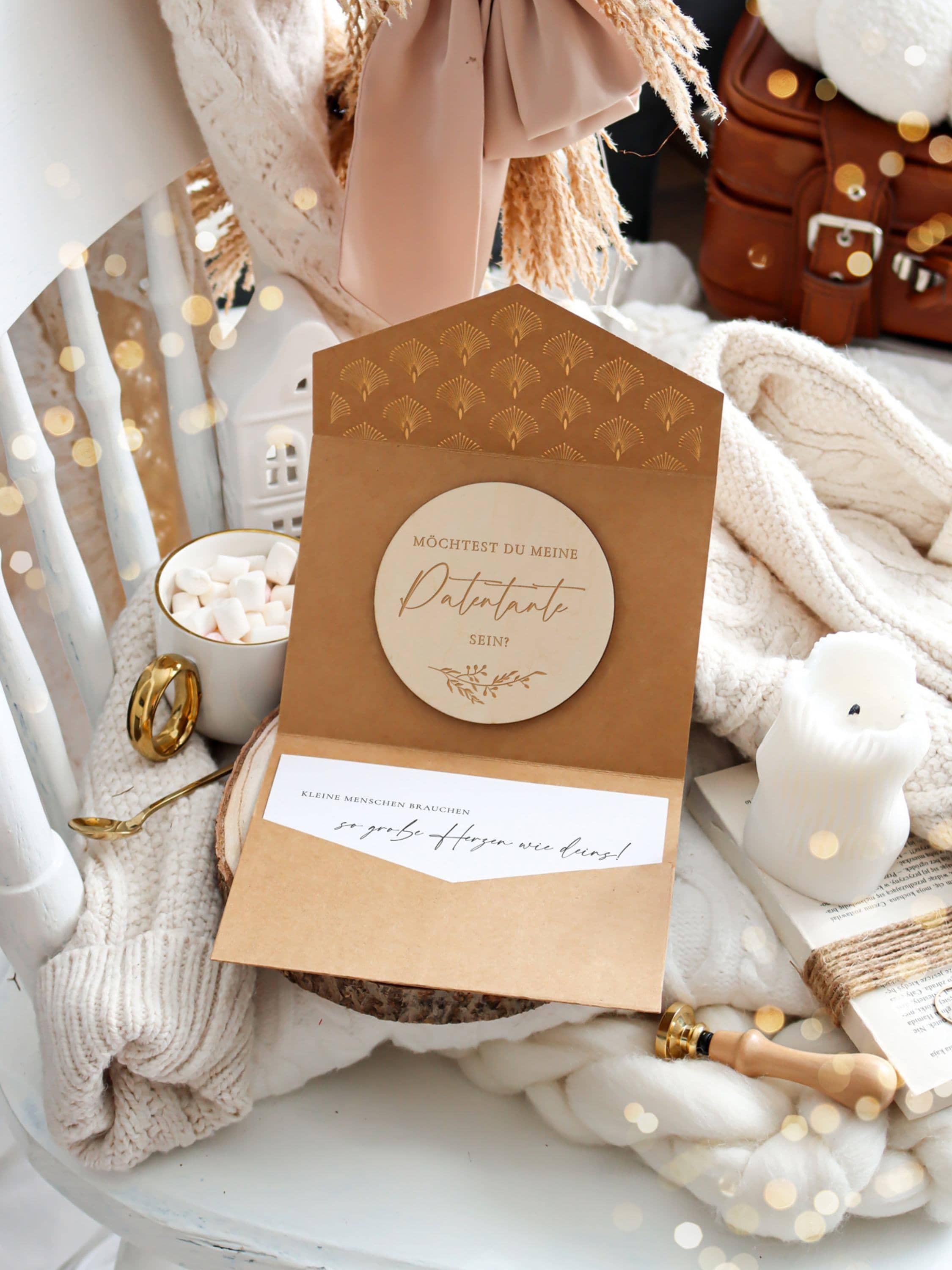Patentante fragen Holzscheibe Geschenk Idee JoliCoon
