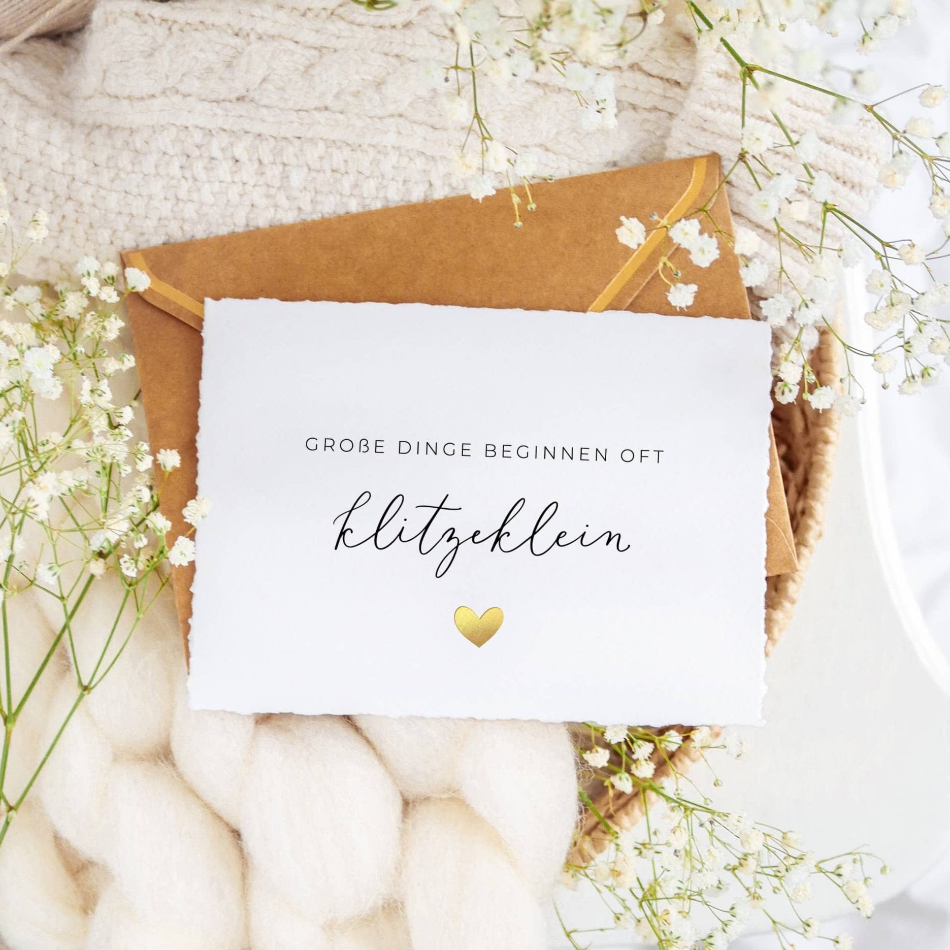 grosse dinge beginnen klitzeklein karte schwangerschaft verkuenden baby ankuendigung