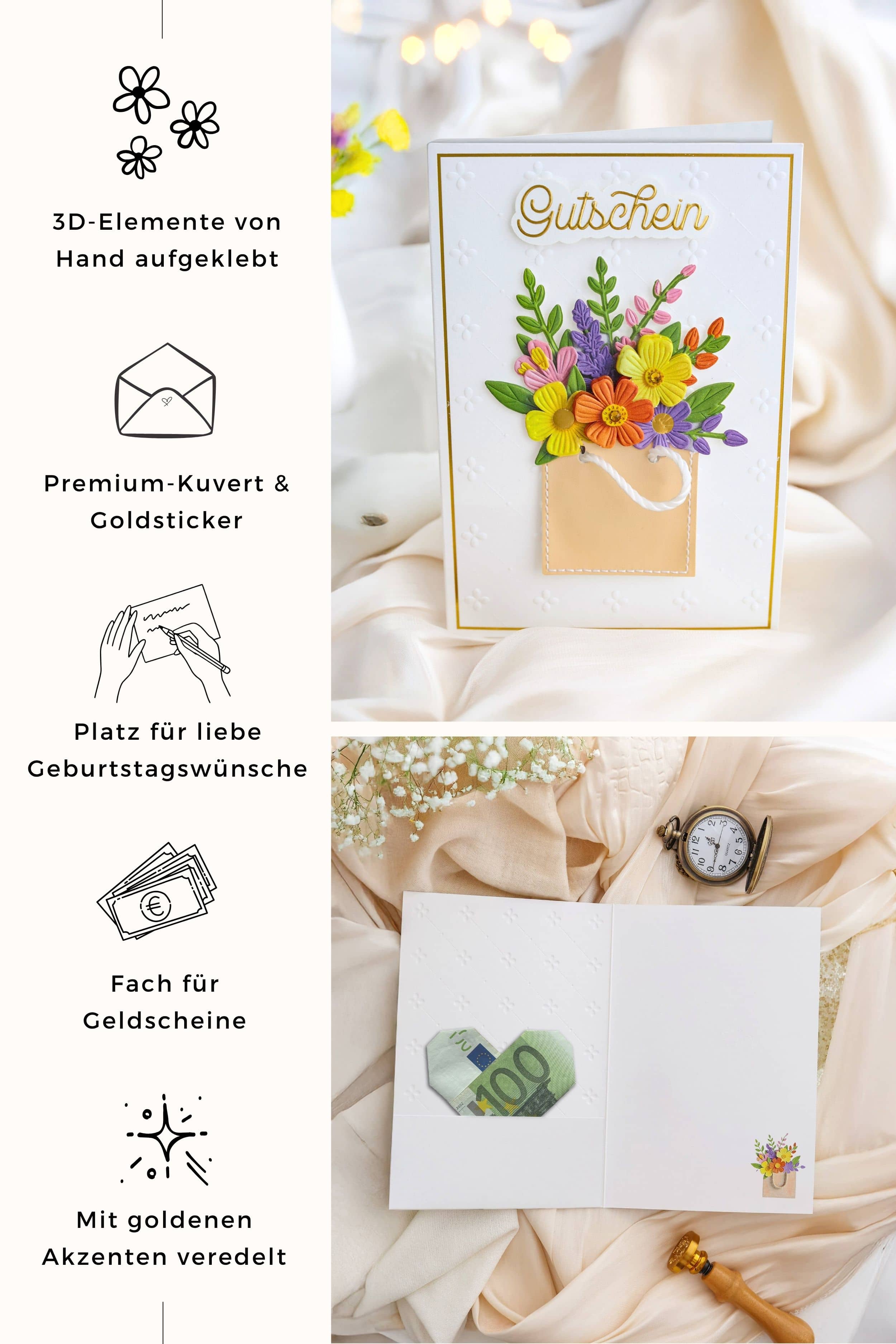 3D Geburtstagskarte SIGNATURE Gutschein Flowers