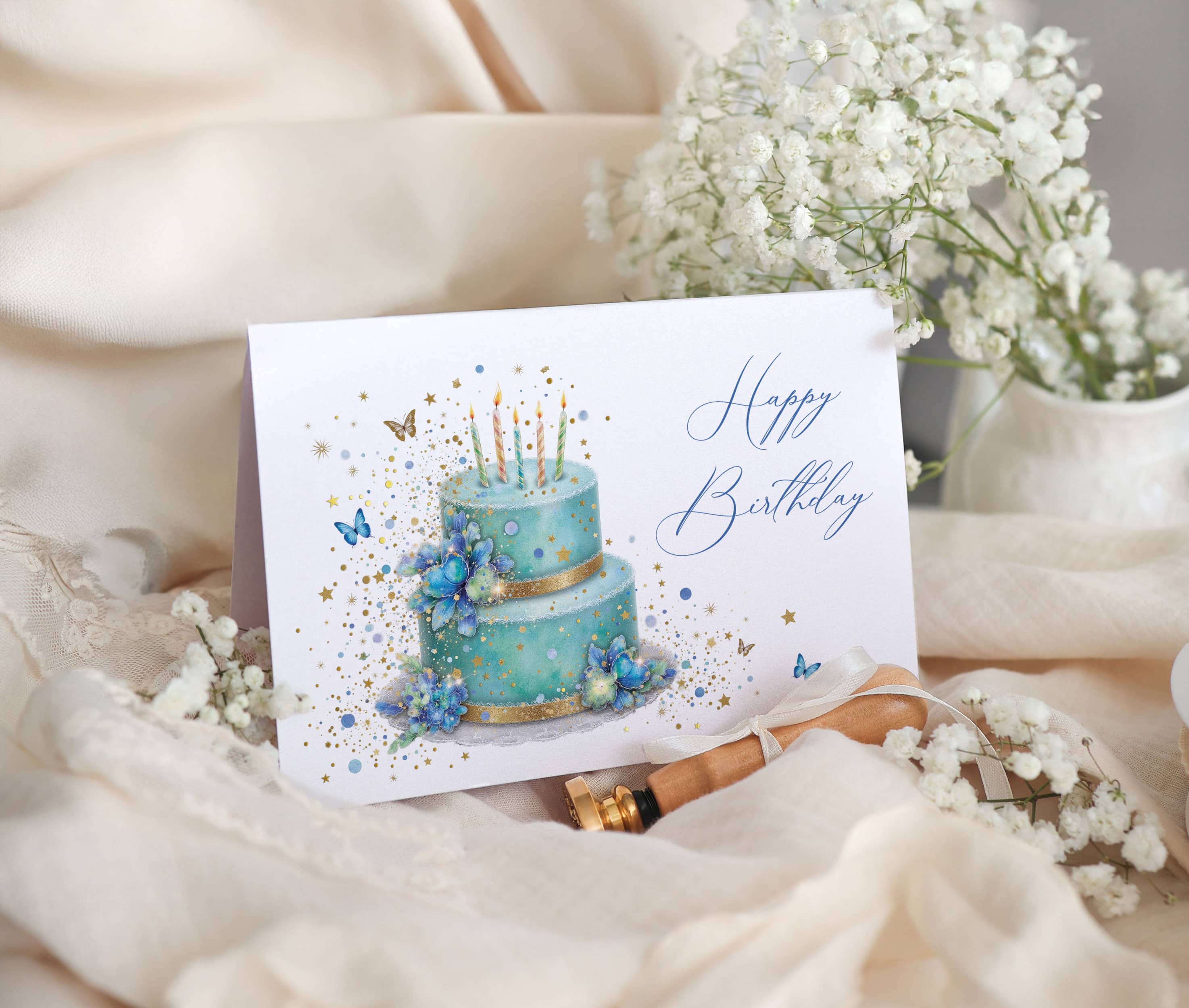 Geburtstagskarte STARDUST Blue Cake