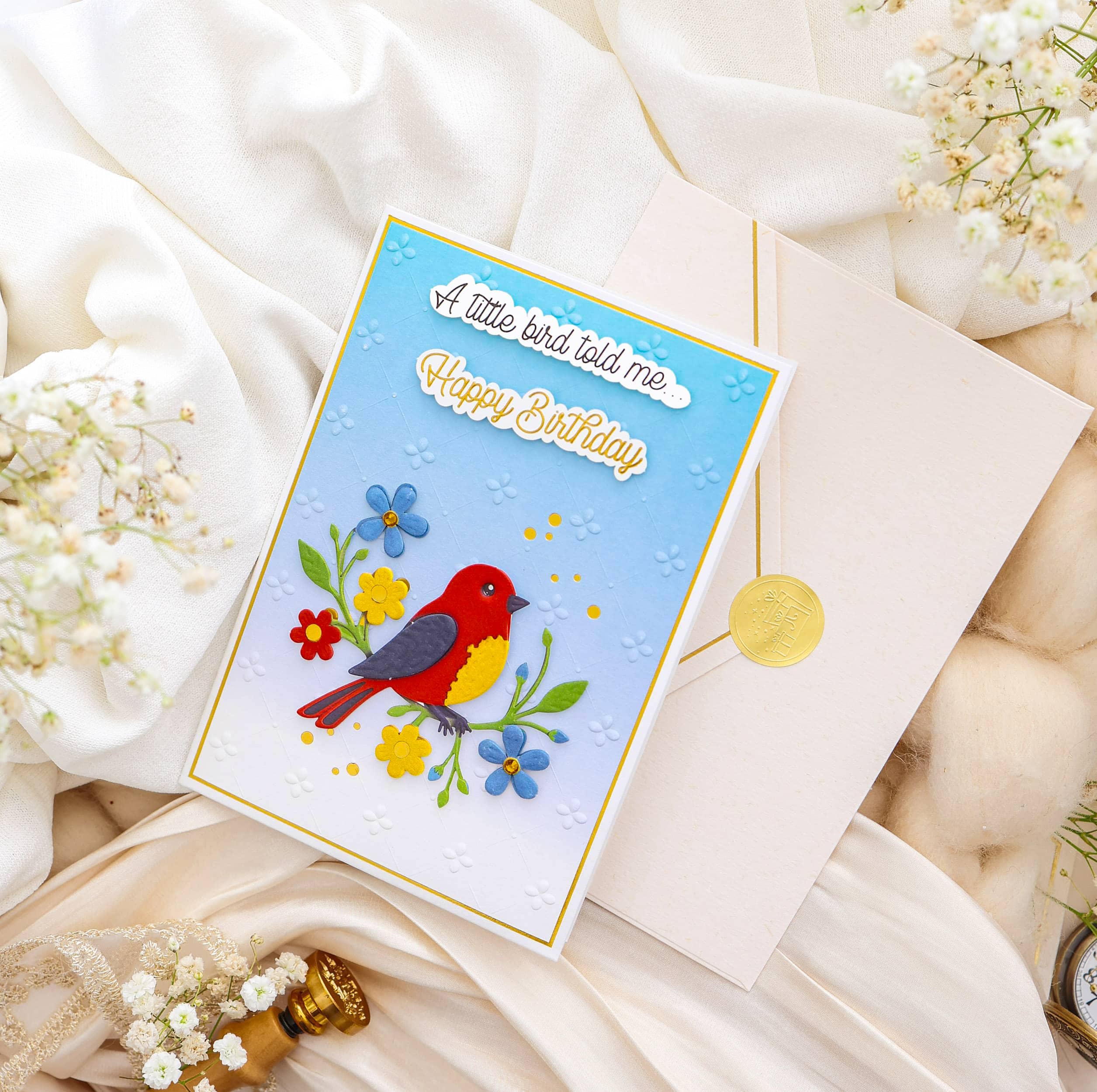 Karte Geburtstag Signature little bird mit Kuvert und Siegel JoliCoon