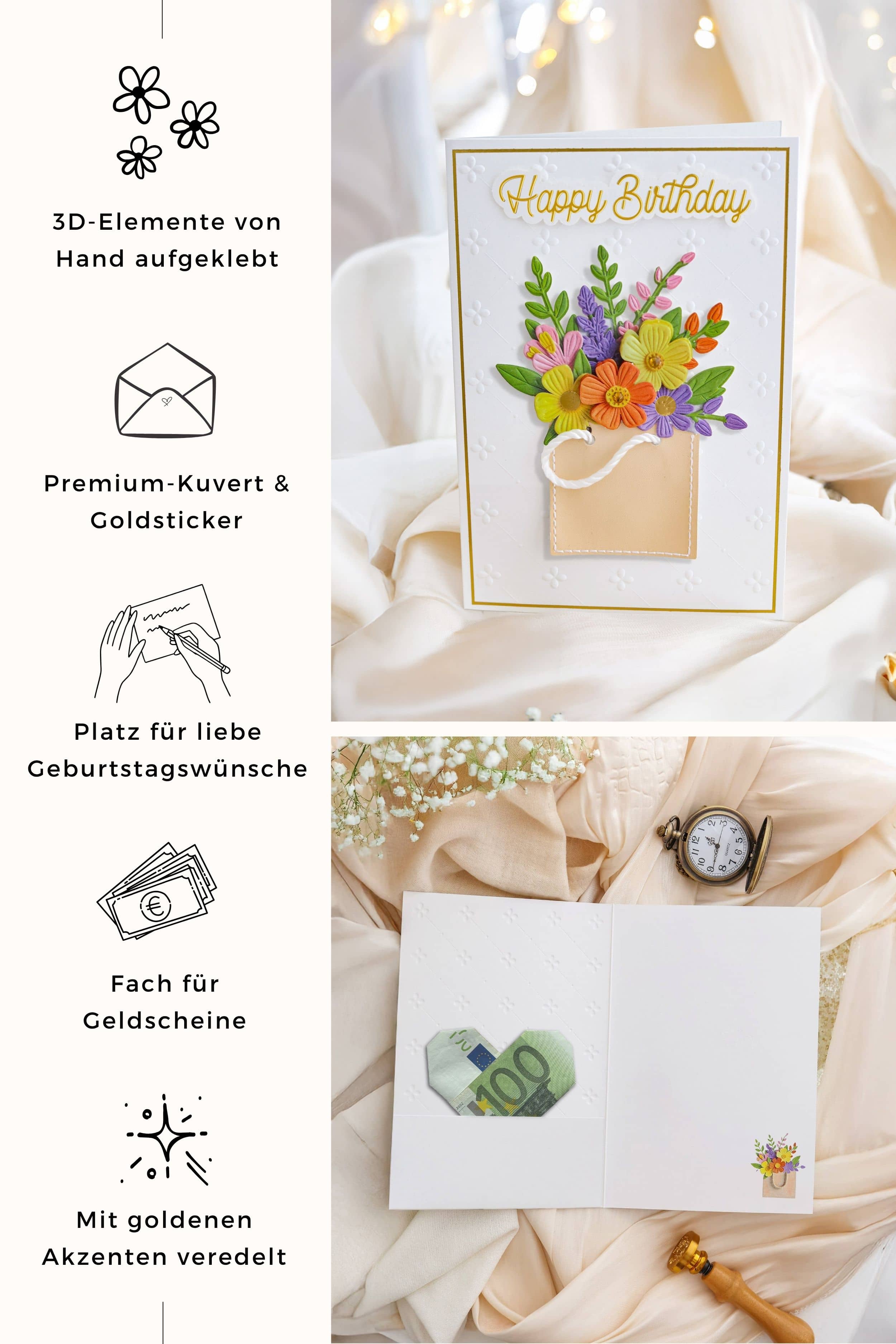 3D Geburtstagskarte SIGNATURE Happy Birthday Flowers
