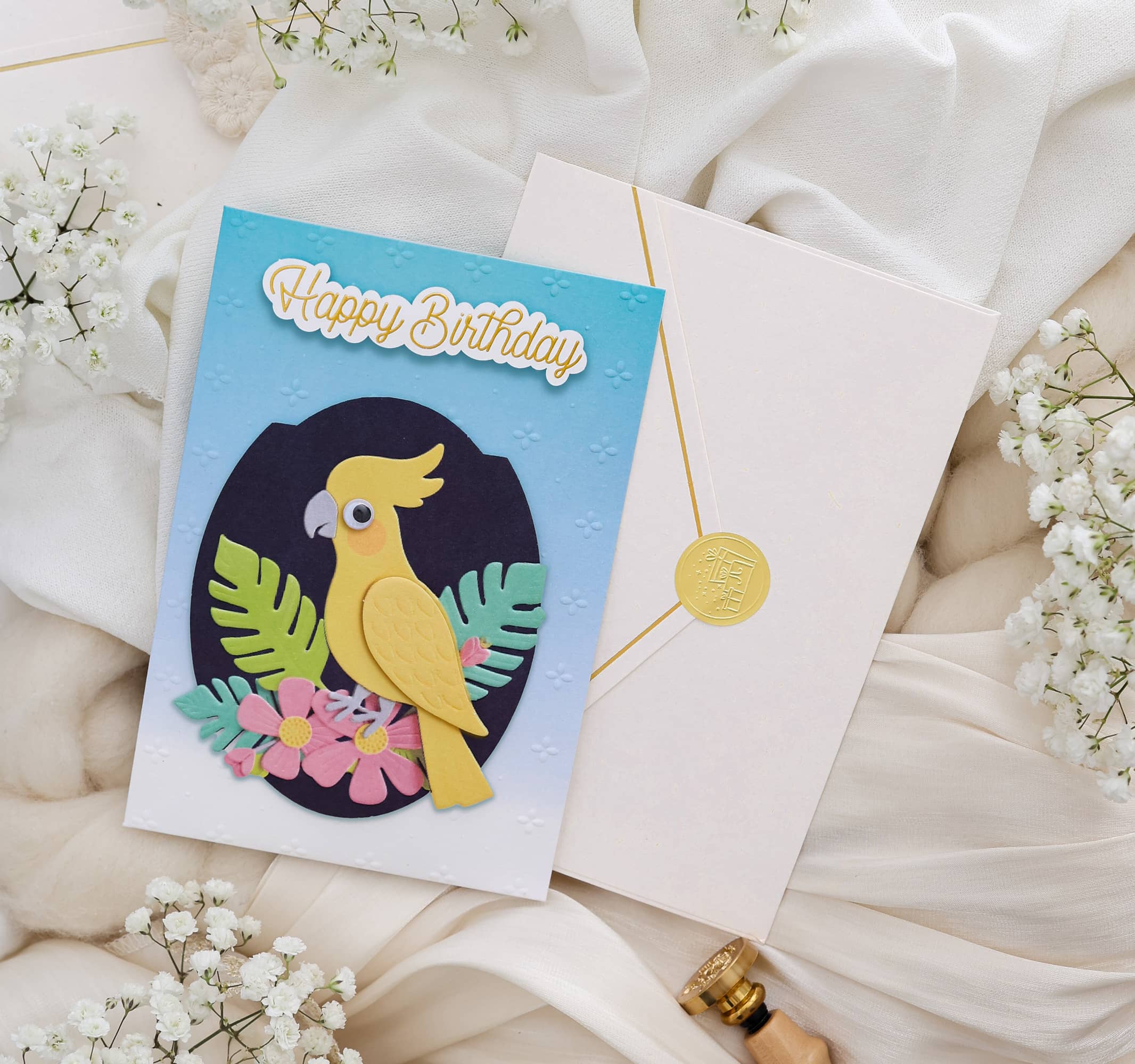 Karte Geburtstag Signature Paradiesvogel mit Kuvert und Siegel JoliCoon