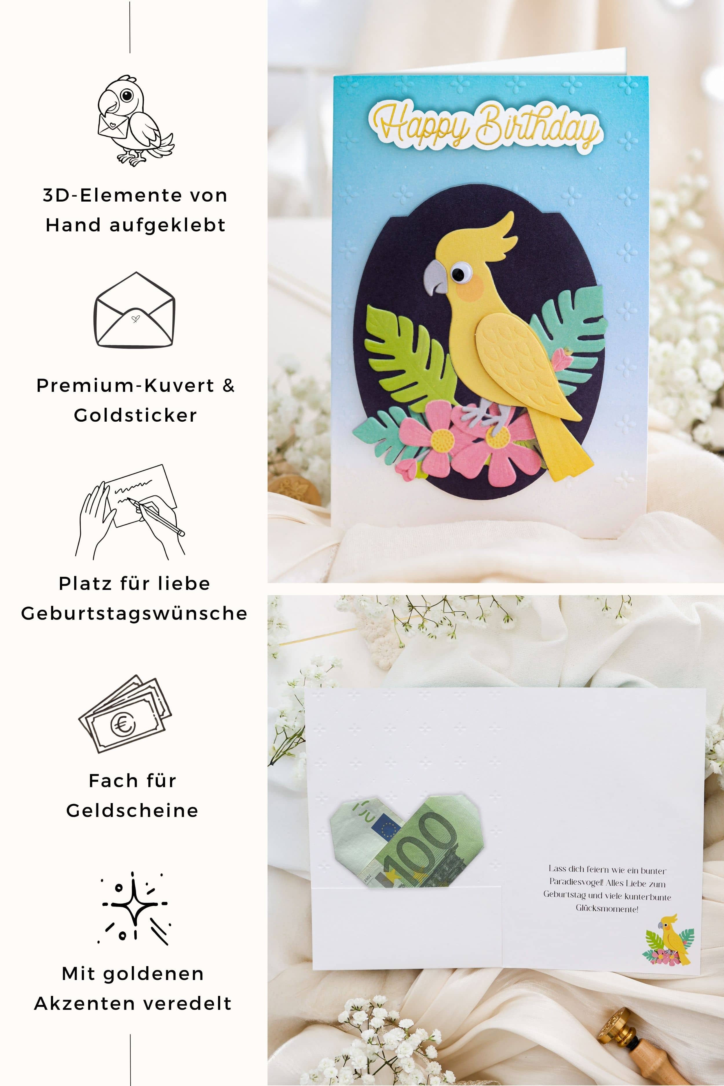 3D Geburtstagskarte SIGNATURE Paradiesvogel