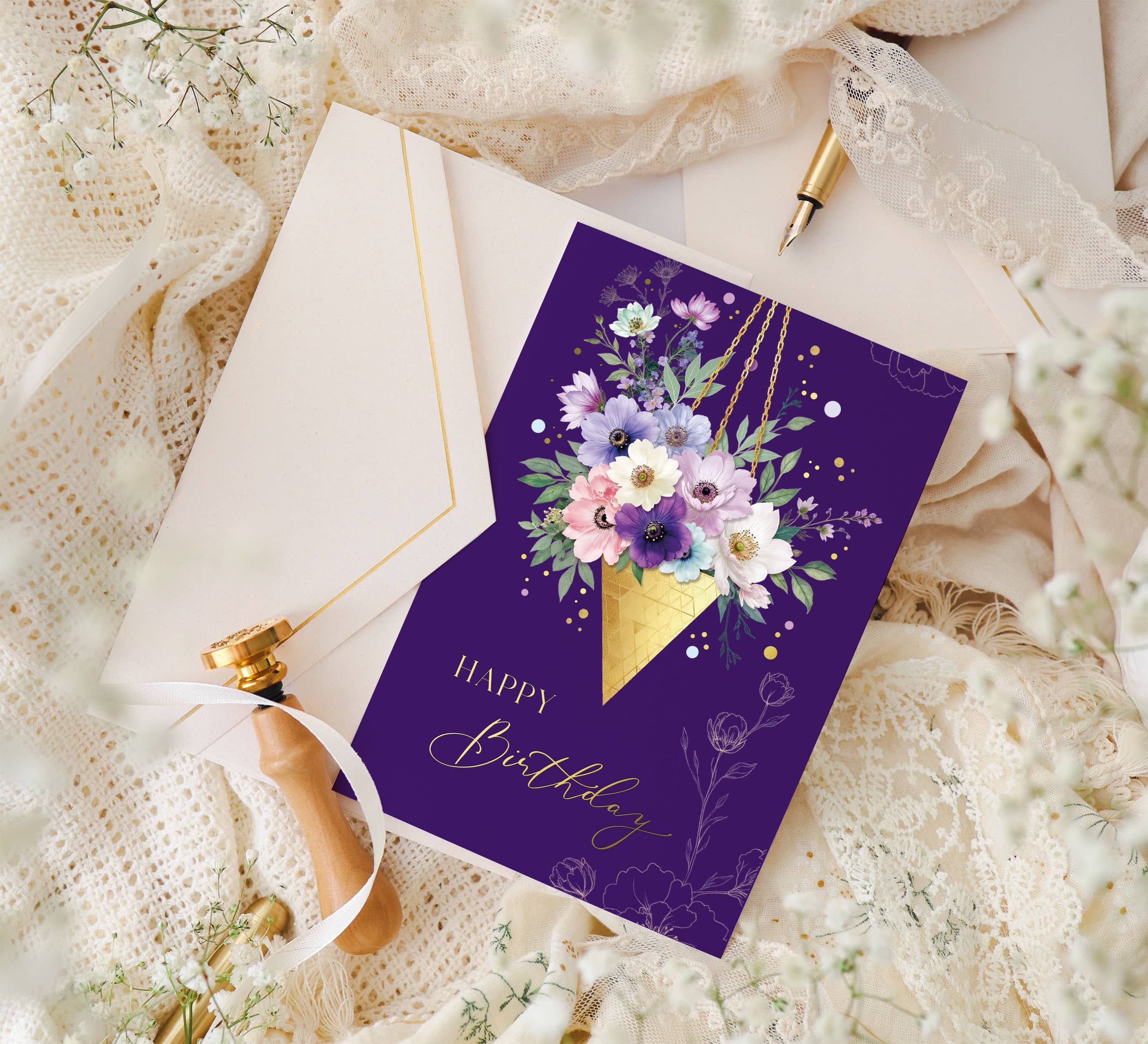 Karte Geburtstag Tochter Elegant mit Kuvert und Siegel JoliCoon