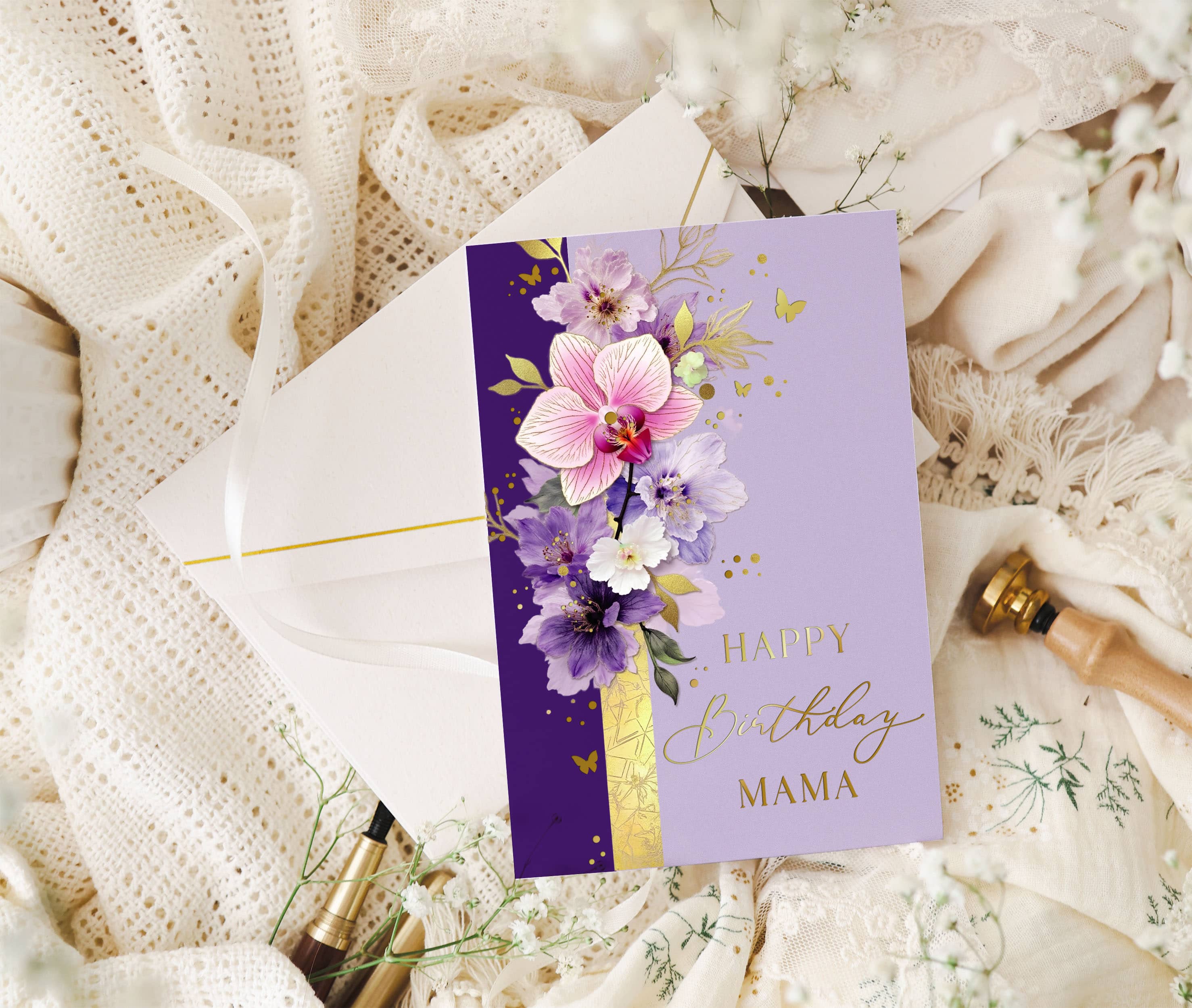 Karte Geburtstag Mama Elegant mit Kuvert und Siegel JoliCoon