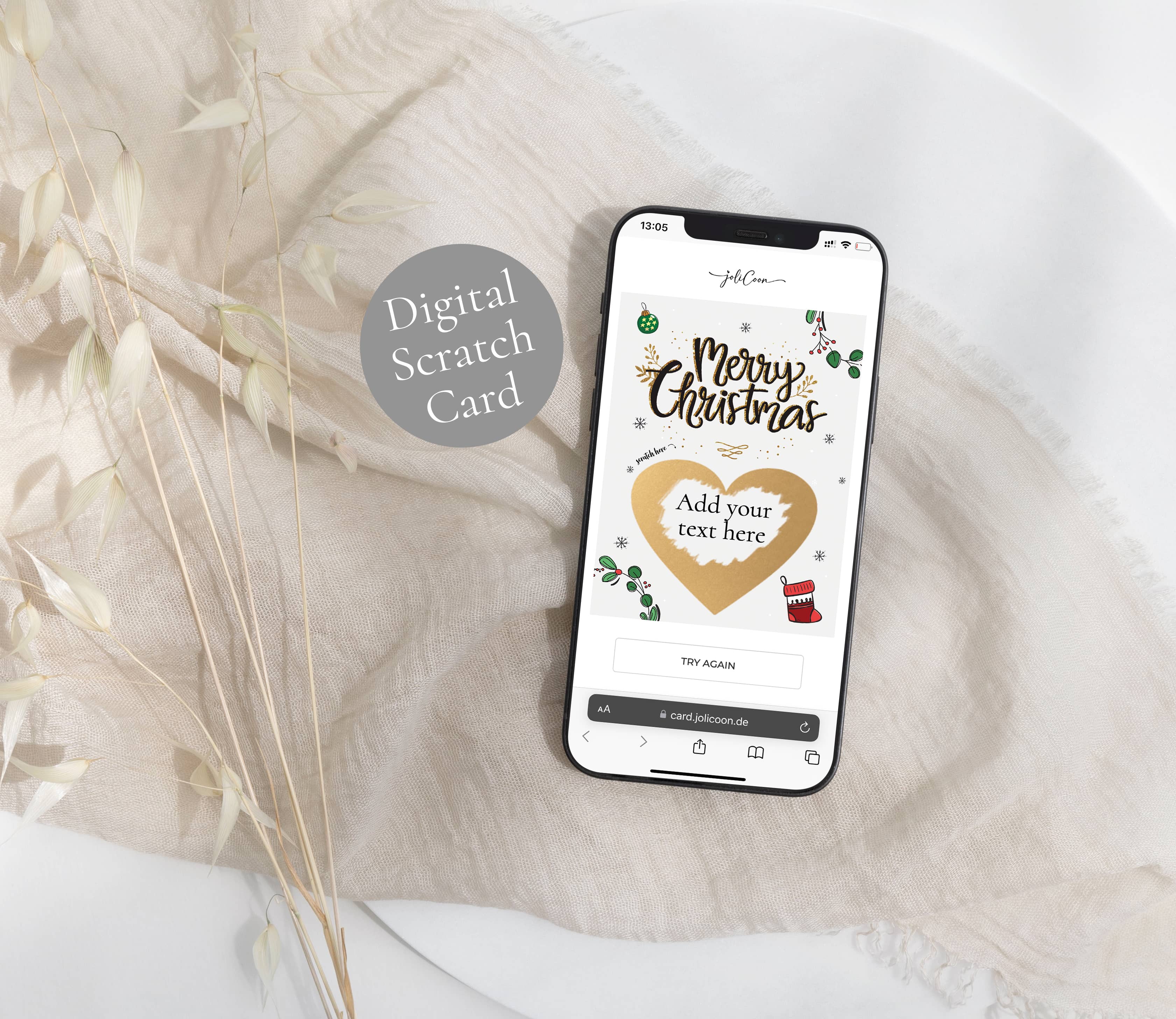 Digital Christmas Card personalisable scratch heart