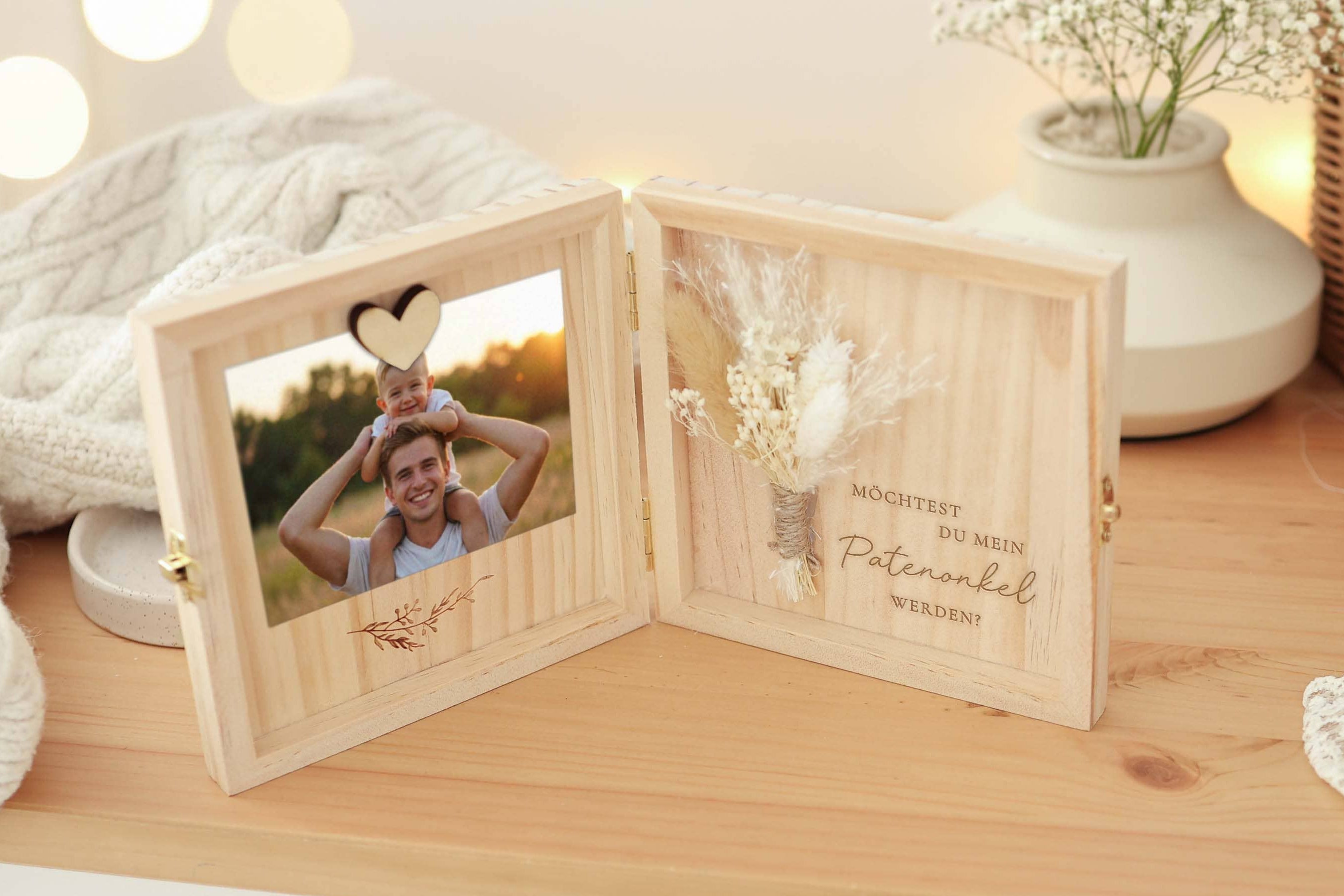 Patenonkel fragen Holzbox Geschenk für Foto mit Magnet JoliCoon