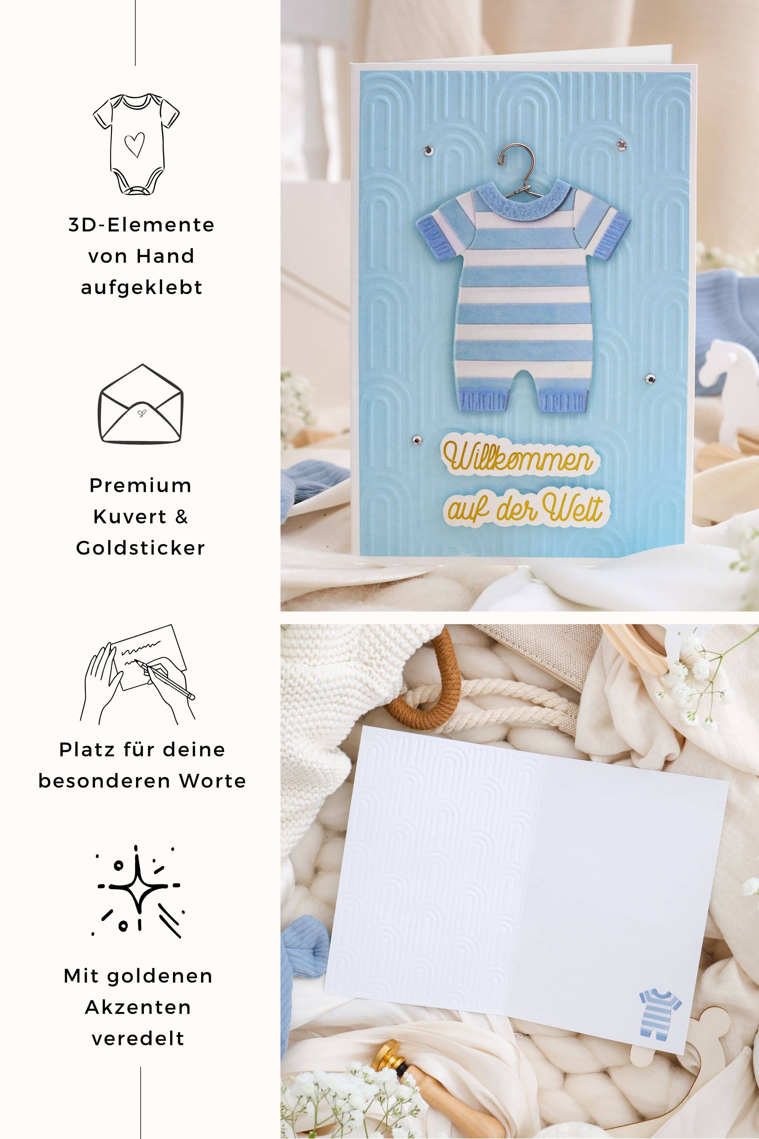 3D Karte zur Geburt Junge SIGNATURE