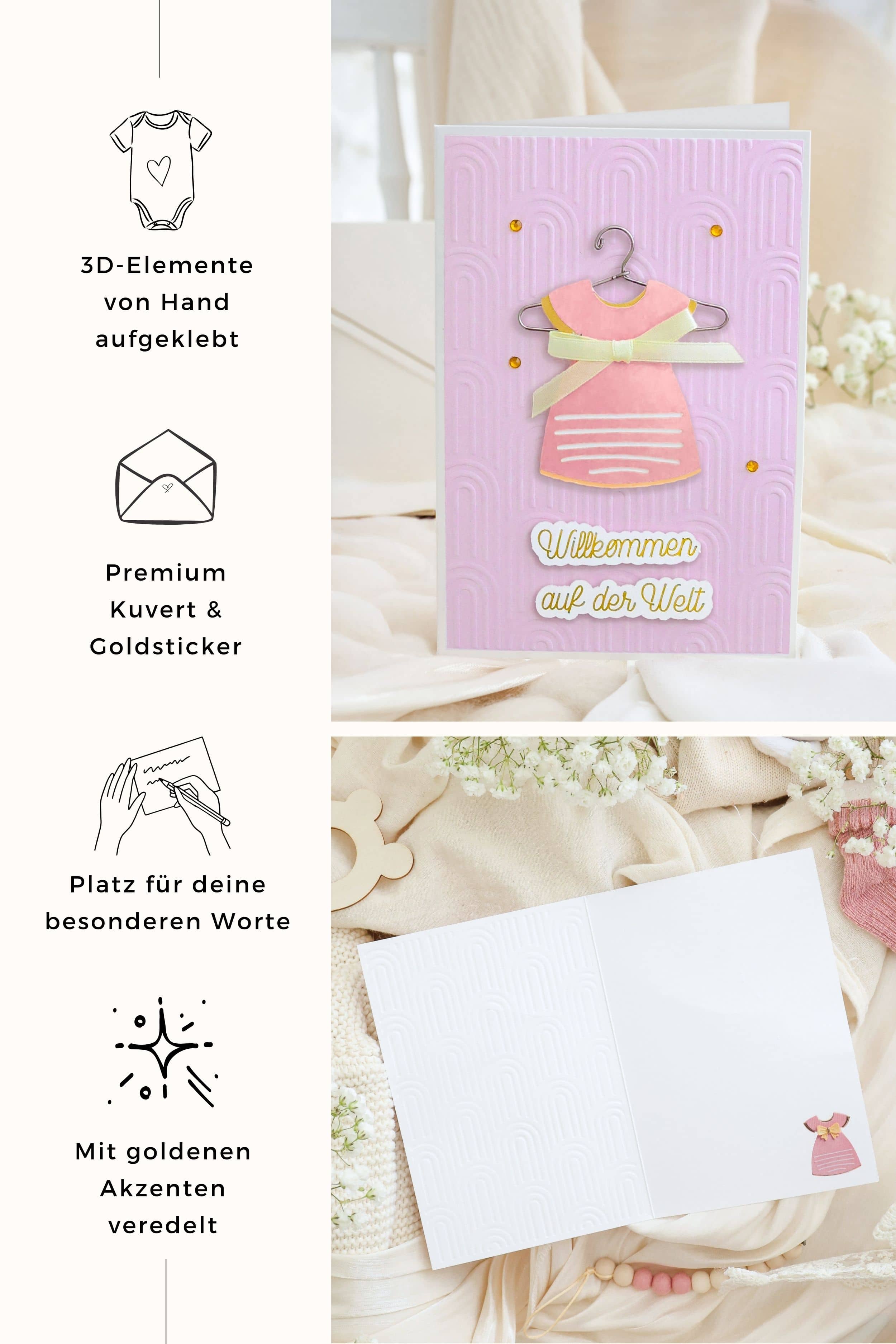 3D Karte zur Geburt Mädchen SIGNATURE