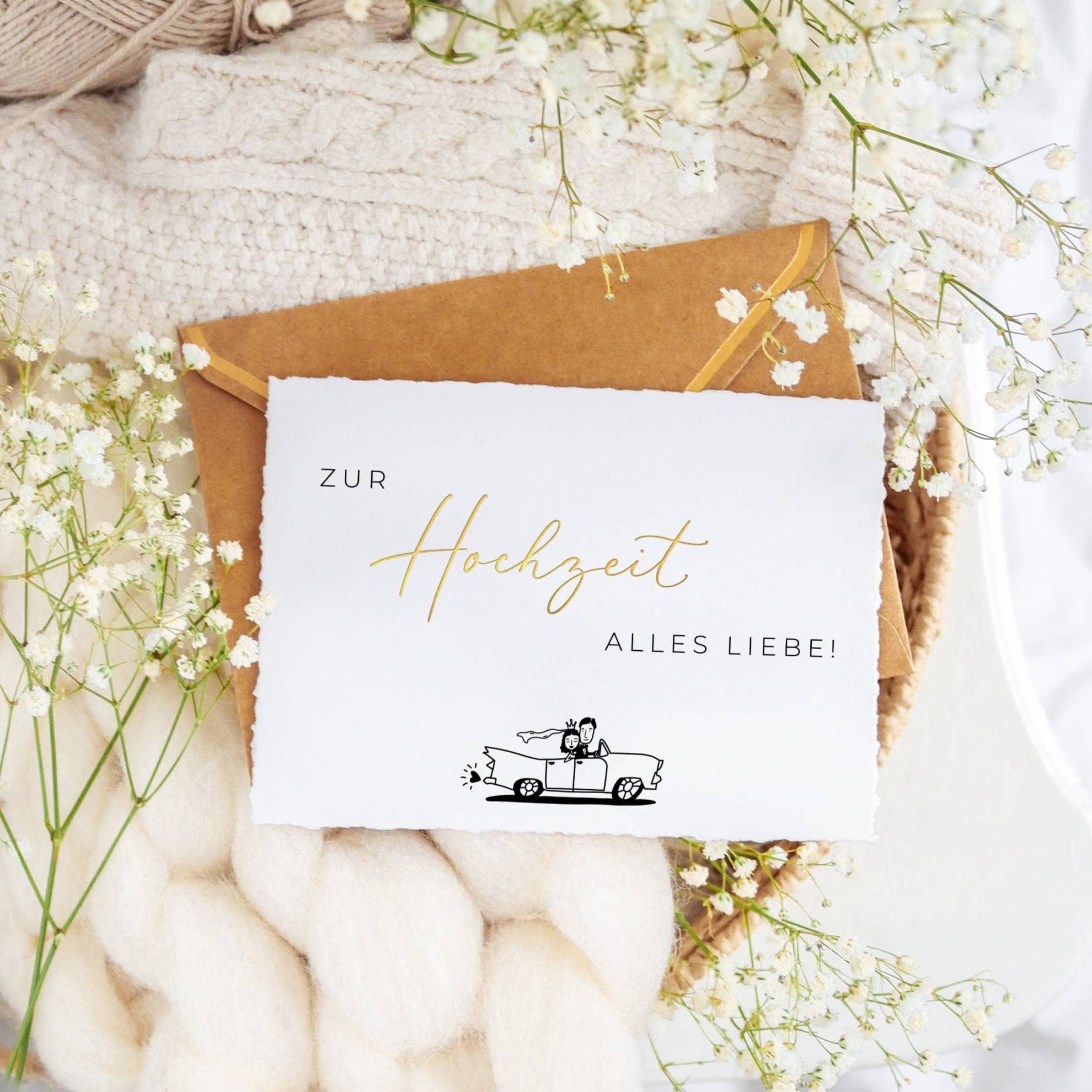 zur hochzeit alles liebe karte handgerissen