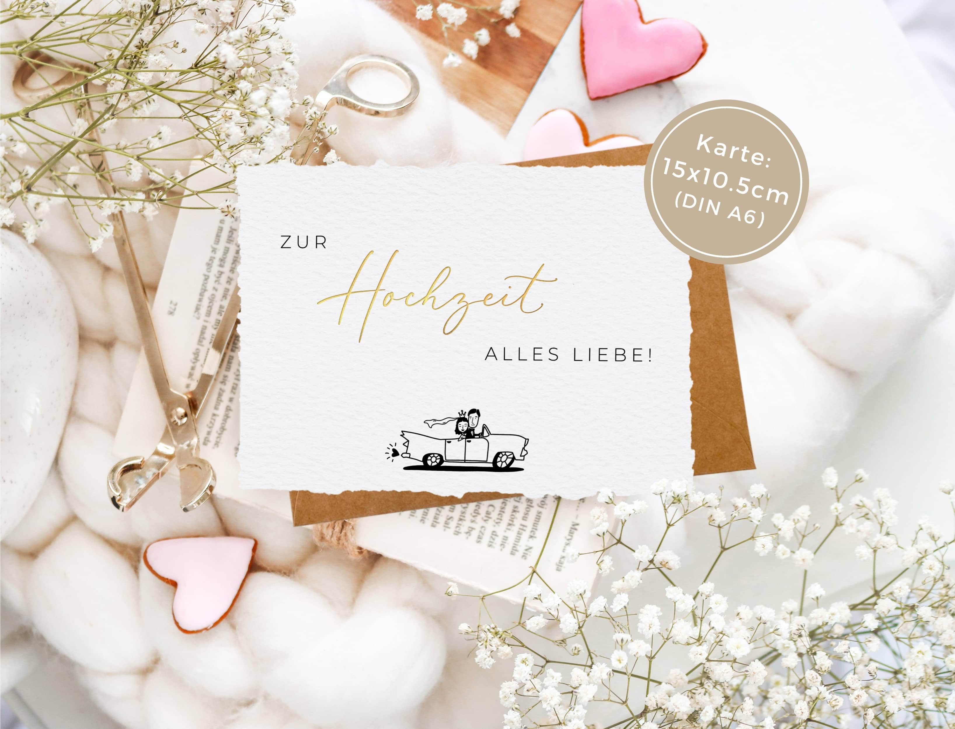 Zur Hochzeit alles Liebe Hochzeitskarte handgerissen