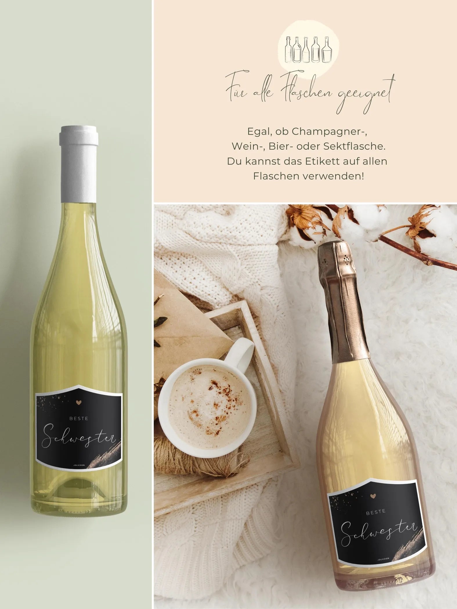 Beste Schwester Flaschenetikett klein - JoliCoon