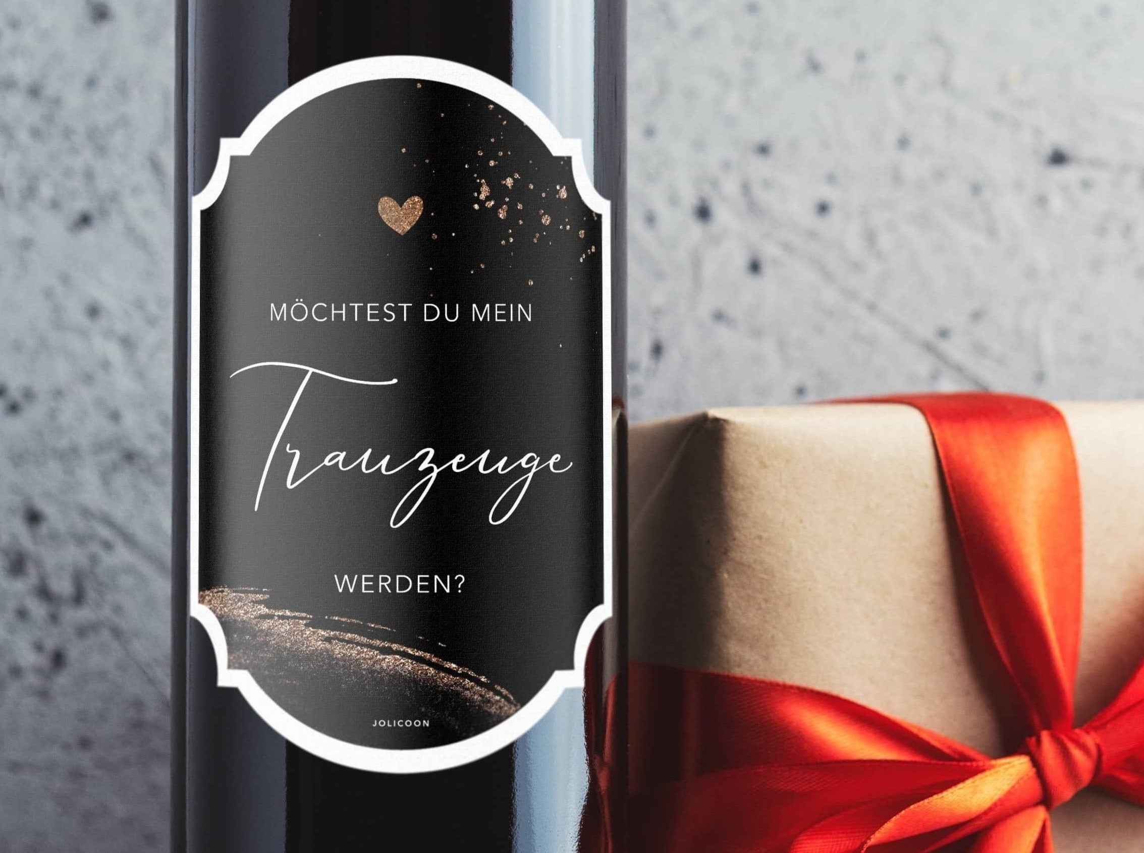 Trauzeugen fragen mit Flaschenetikett von JoliCoon.