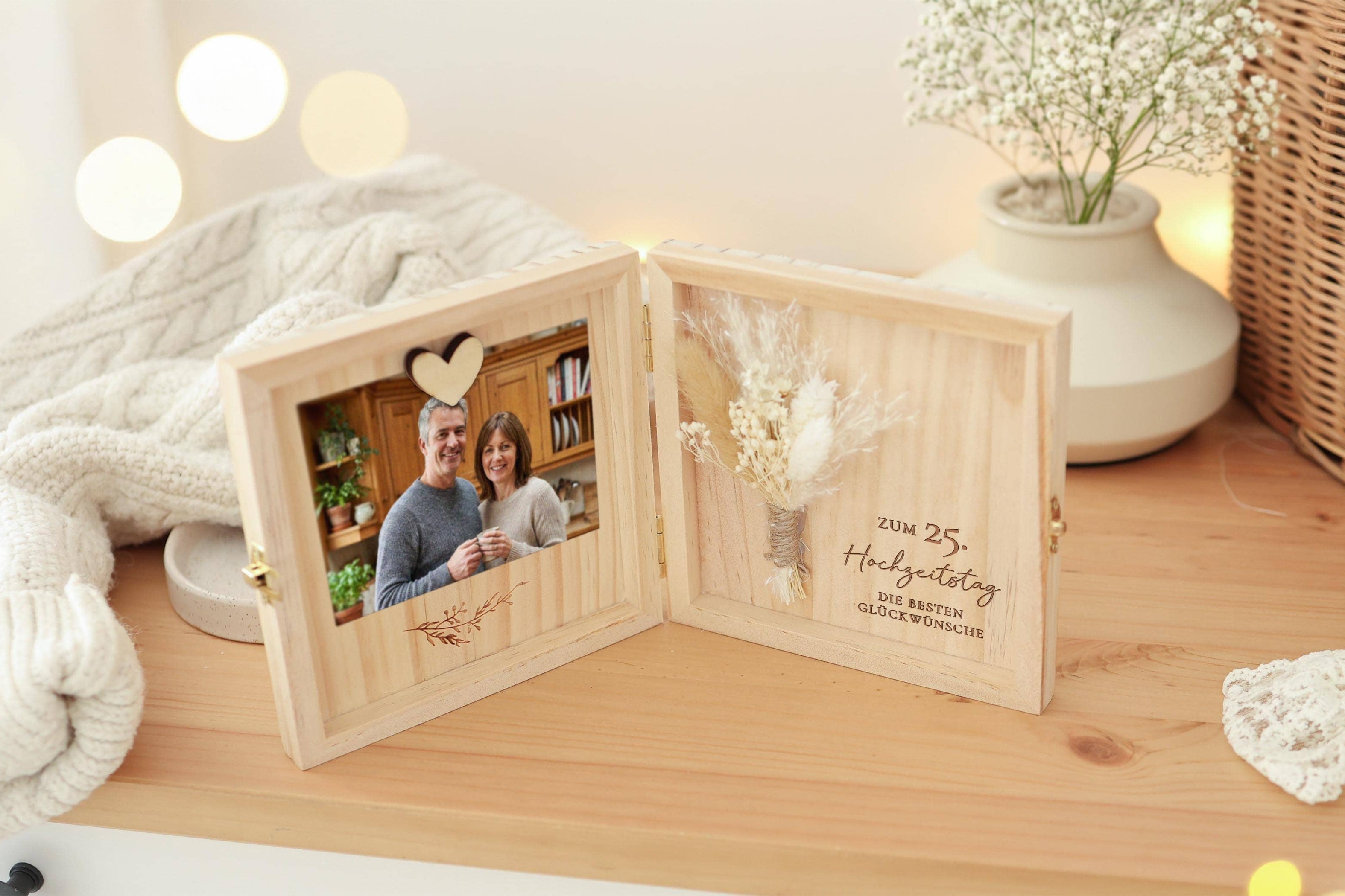Silberne Hochzeit Geschenk Holzbox mit Magnet für Foto JoliCoon