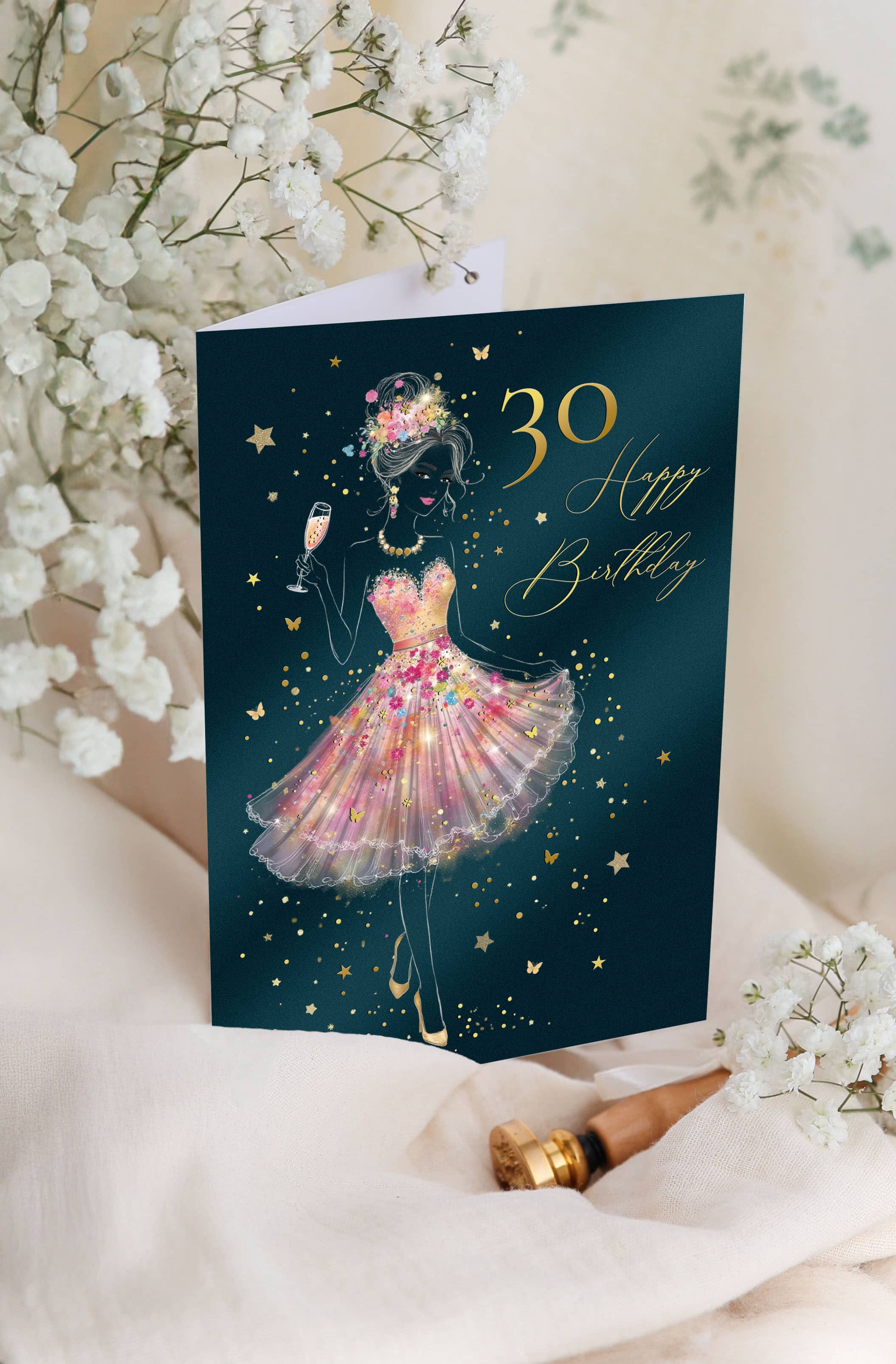 Geburtstagskarte 30 Stardust mit Kuvert und Siegel JoliCoon 