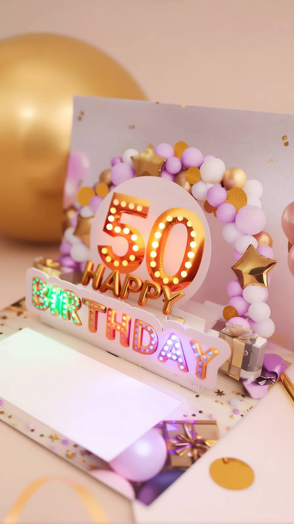 Pop up Geburtstagskarte 50 Frau Geschenk 3D Karte mit Musik und Licht JoliCoon