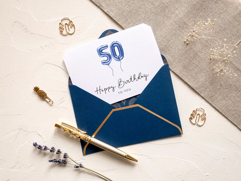 50th Birthday card blue with wax seal
