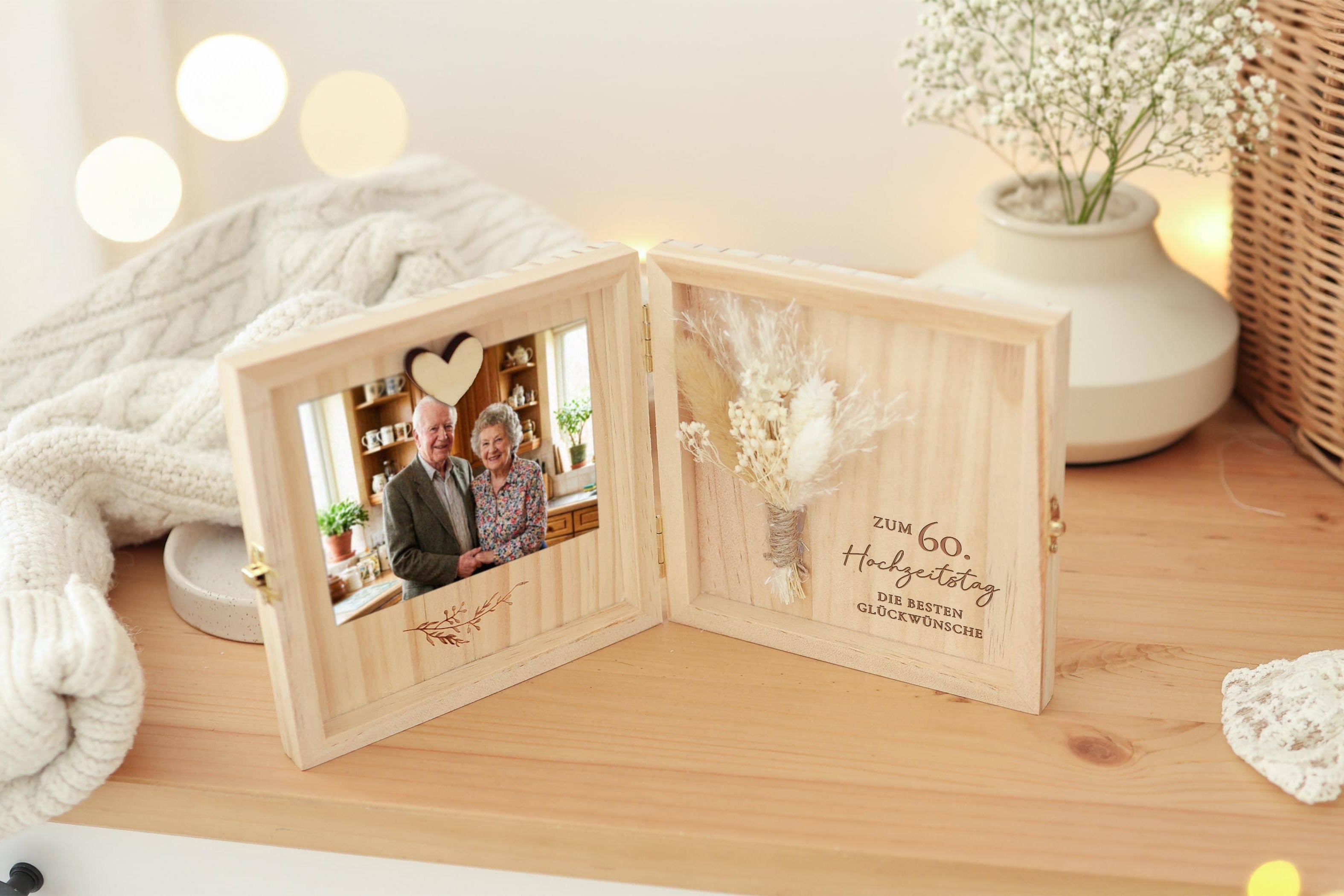 Diamantene Hochzeit Geschenk Holzbox mit Magnet für Foto JoliCoon